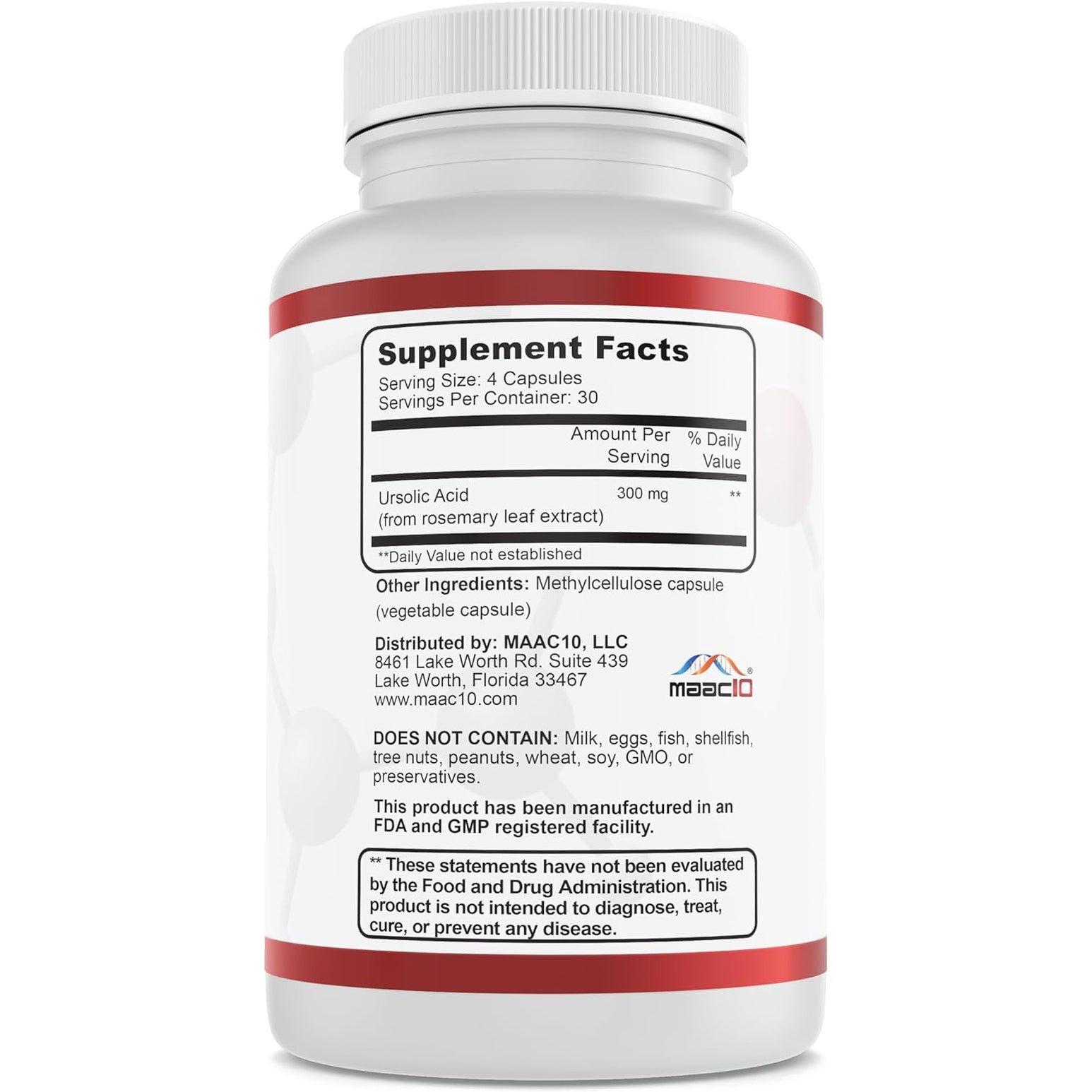 MAAC10 Ursolic Acid 300Mg - Sourced from Rosemary Extract, AMPK & Sirtuin Activator - Third-Party Lab Tested