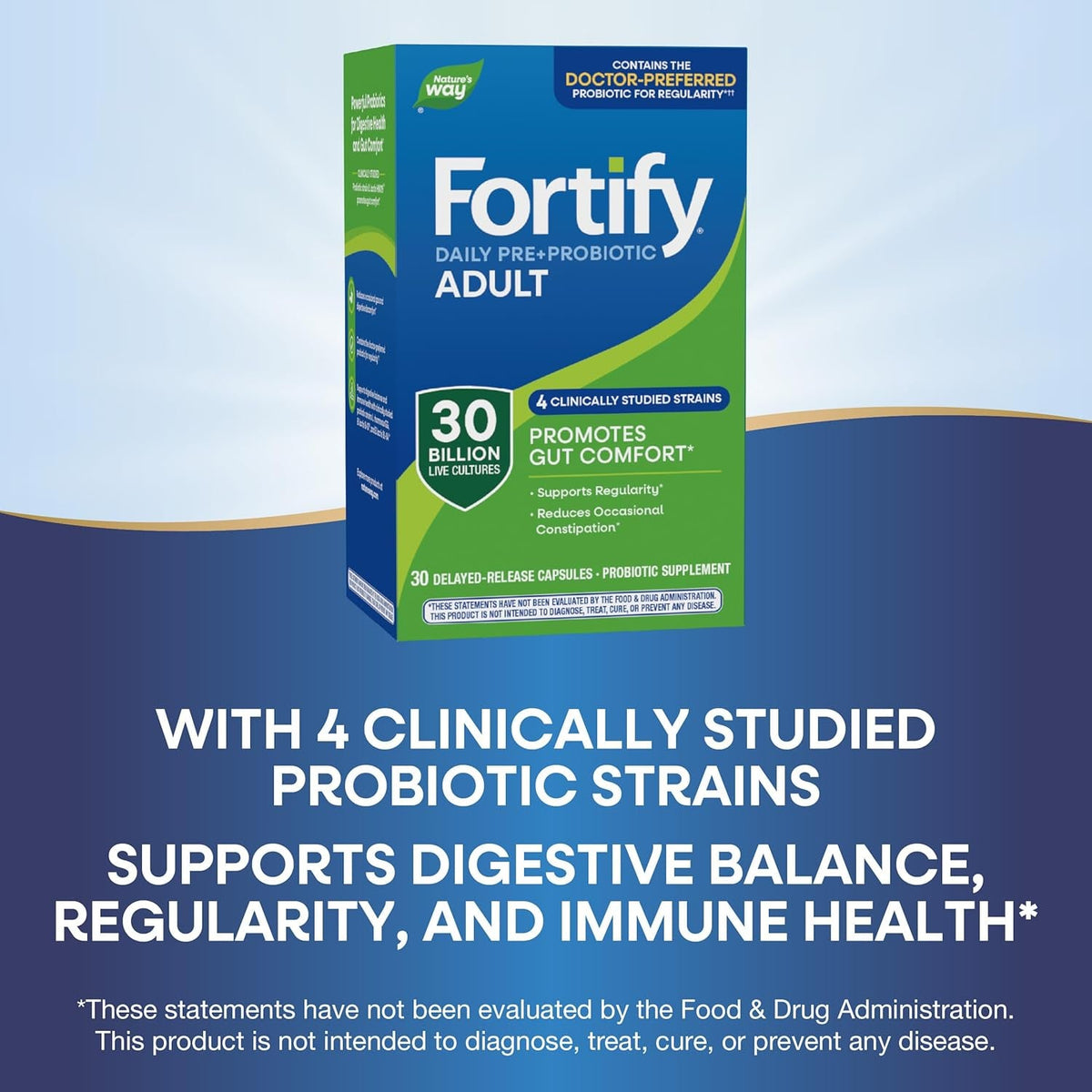Nature'S Way Fortify Daily Pre+Probiotic Adult 30 Billion, Probiotics for Immune and Digestive Health Support*, 30 Billion Live Cultures, 30 Capsules