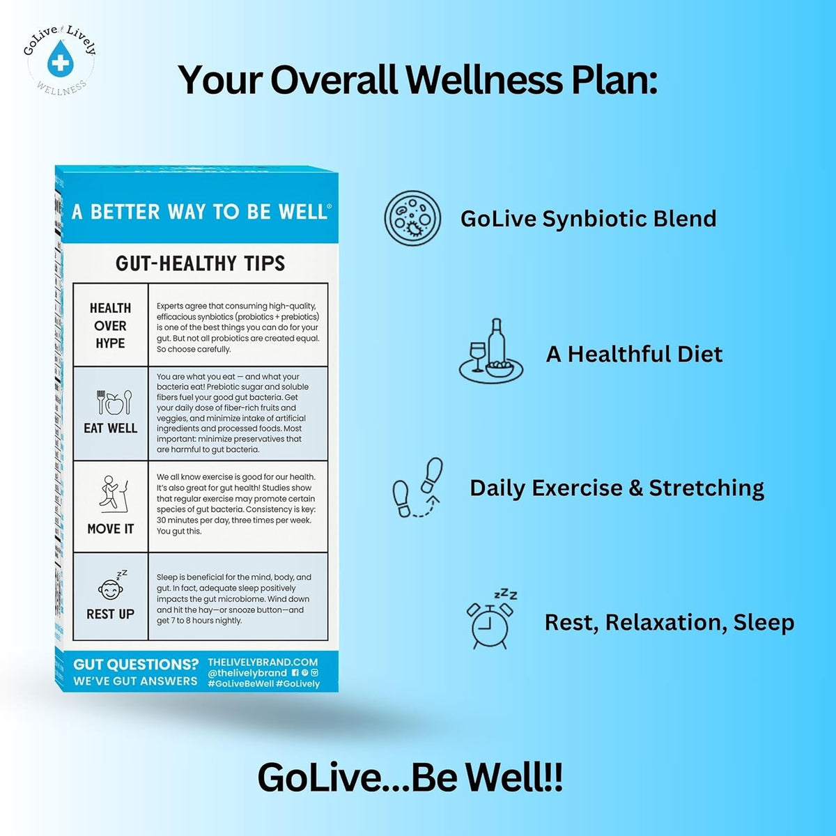 Golive Prebiotic & Probiotic for Women, Men, Kids. Flavor-Free, Sugar-Free, Synbiotic Powder W/ GOS, L-Glutamine, Vitamin D3, Electrolytes. for Gut Health, Digestion, Metabolism, Immunity 15-50B Cfus.