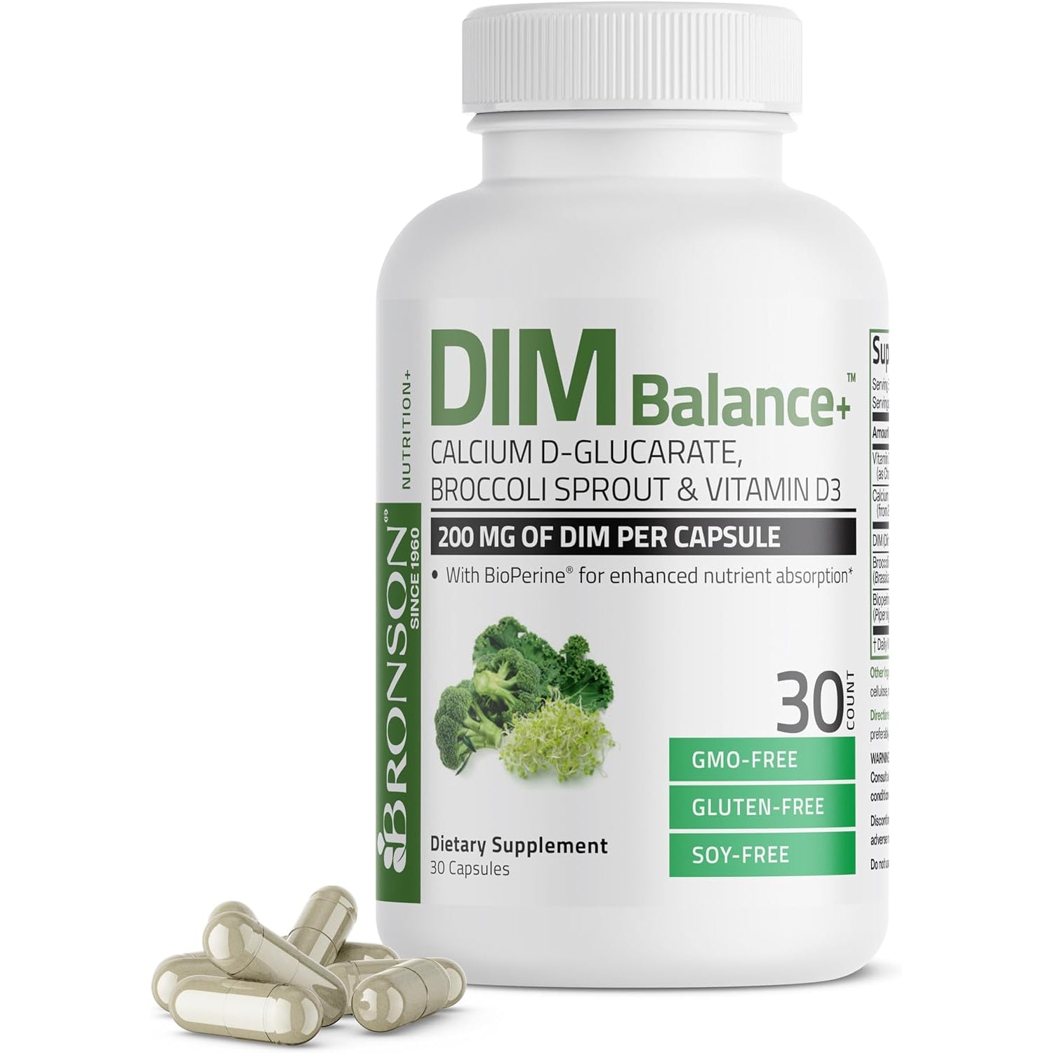 Bronson DIM Balance+ Calcium D-Glucarate, Broccoli Sprouts and Vitamin D3 200 MG of DIM per Capsule Supports Estrogen Metabolism and Balanced Hormone Levels Non-Gmo, 30 Vegetarian Capsules