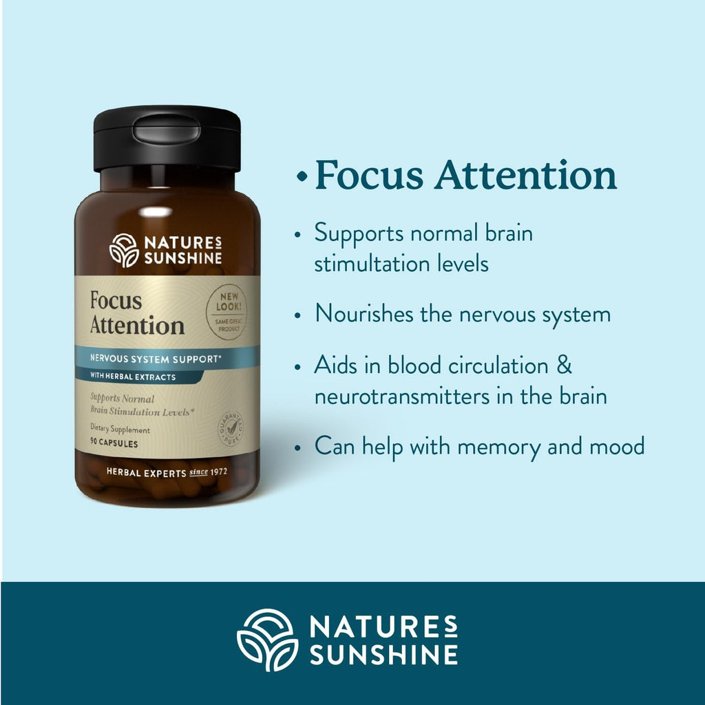 Nature'S Sunshine Focus Attention, 90 Capsules, Provides Nutrients That Help Maintain Normal Brain-Stimulation Levels While Supporting Blood Circulation and Neurotransmitter Levels in the Brain