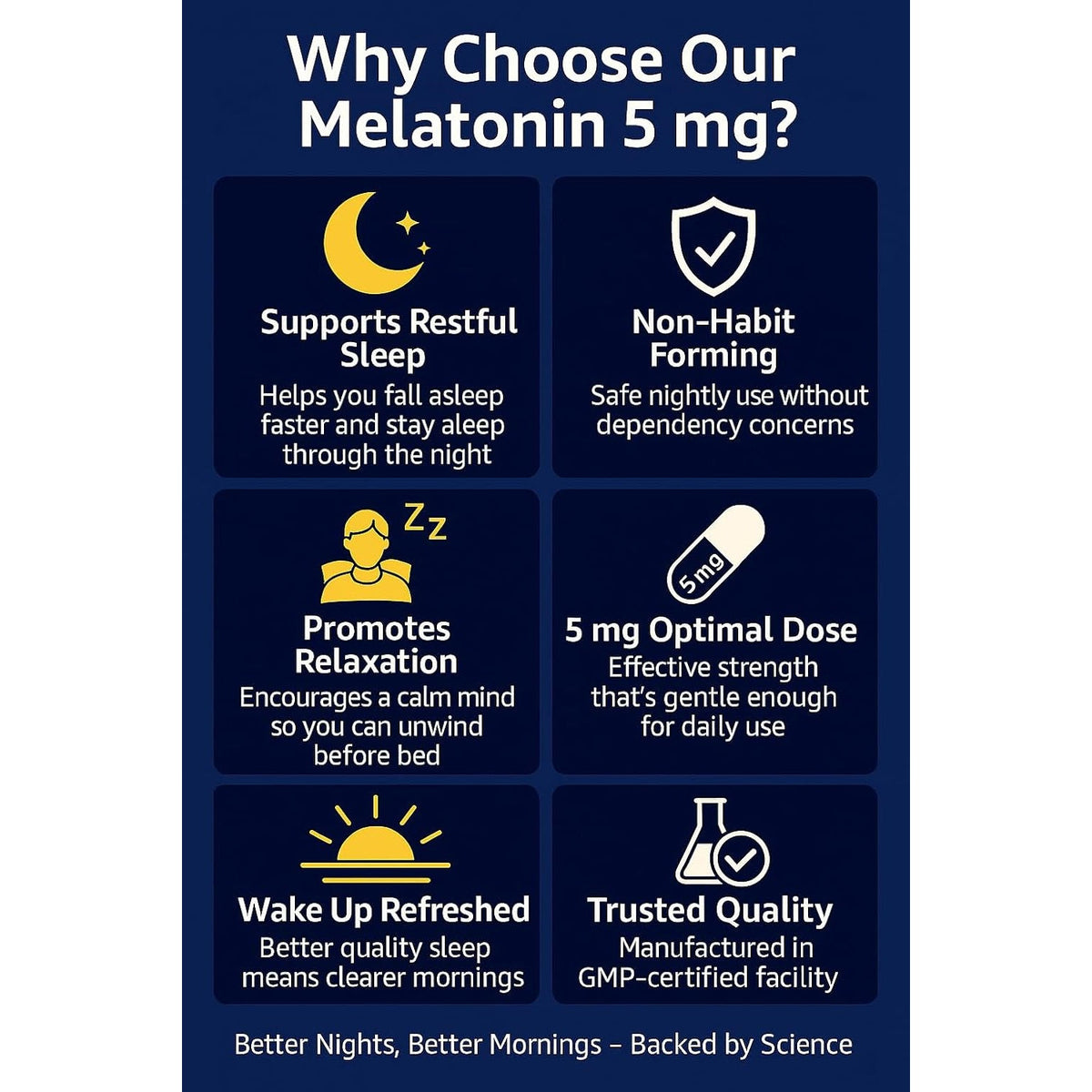 Melatonin 5 Mg - 100 Tablets | Sleep Support | Non-Habit Forming | Vegetarian | 5 Mg per Tablet | Dietary Supplement | GMP Manufactured in USA | 100 Day Supply