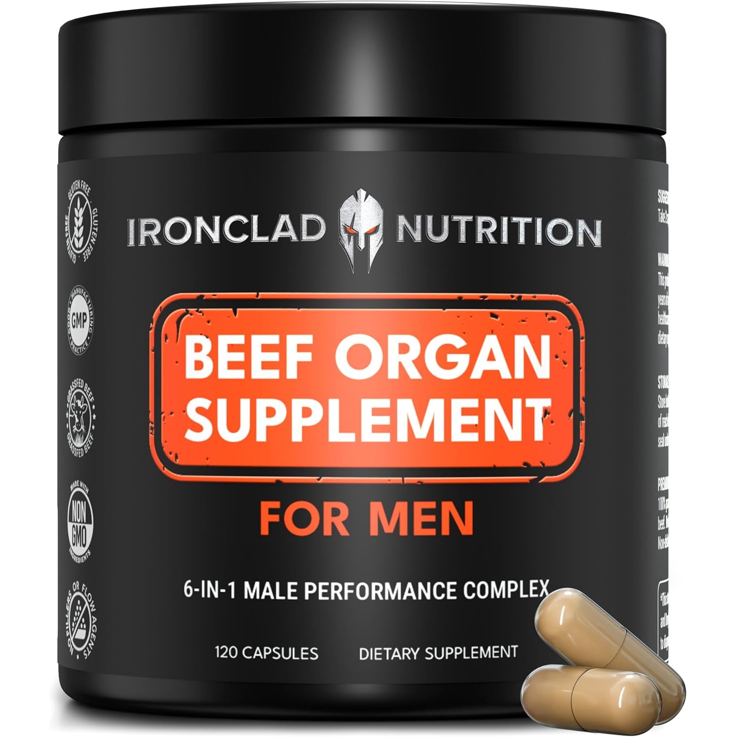Beef Organ Complex Capsules for Men - New Zealand and Grass Fed Finished Bull Supplement, Freeze Dried and Non-Gmo Bovine Testes, Liver, Thymus, Heart, Bone Marrow - 2-Month Supply