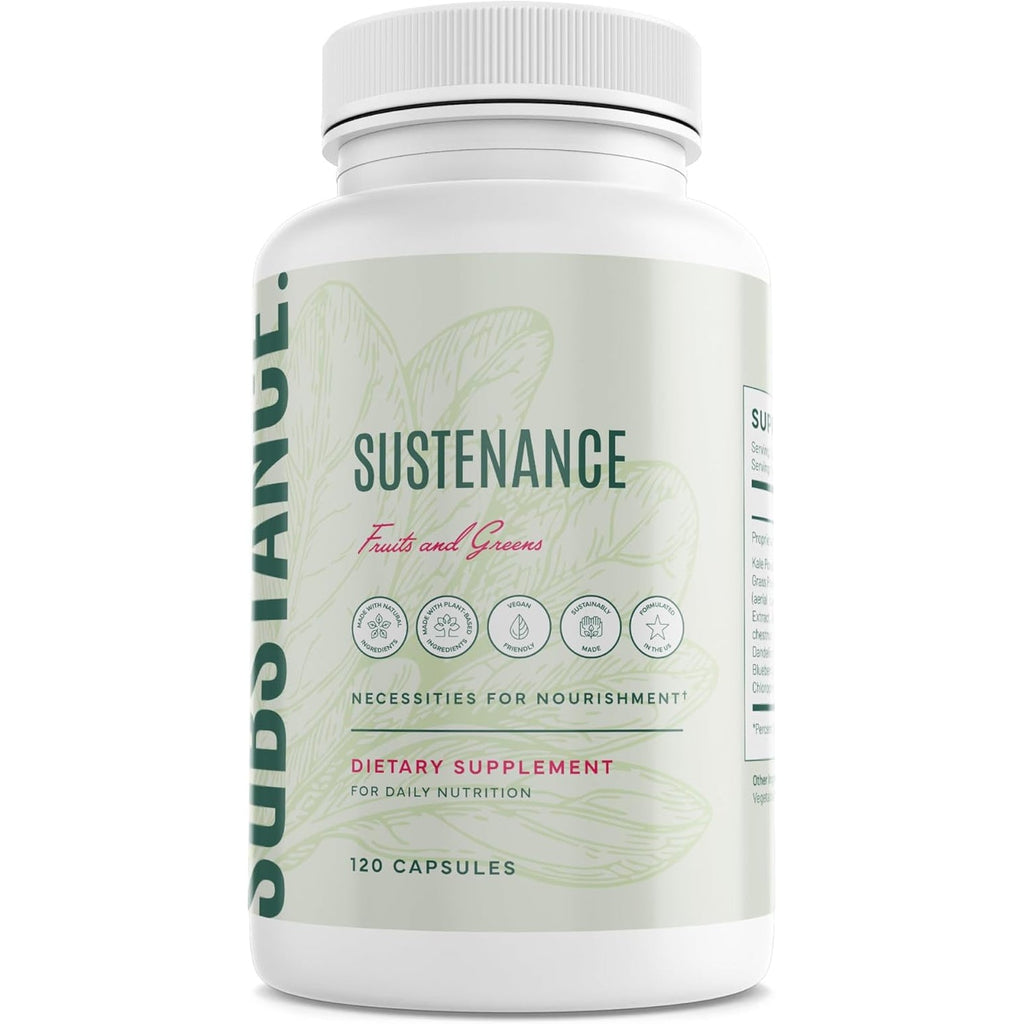 SUBSTANCE. - Nature'S Sustenance Daily Greens, Daily Fruit and Veggies Supplement - Enhance Energy, Mental Clarity - Fruits and Vegetables Supplements - US Made, Vegan-Friendly - 30 Servings.