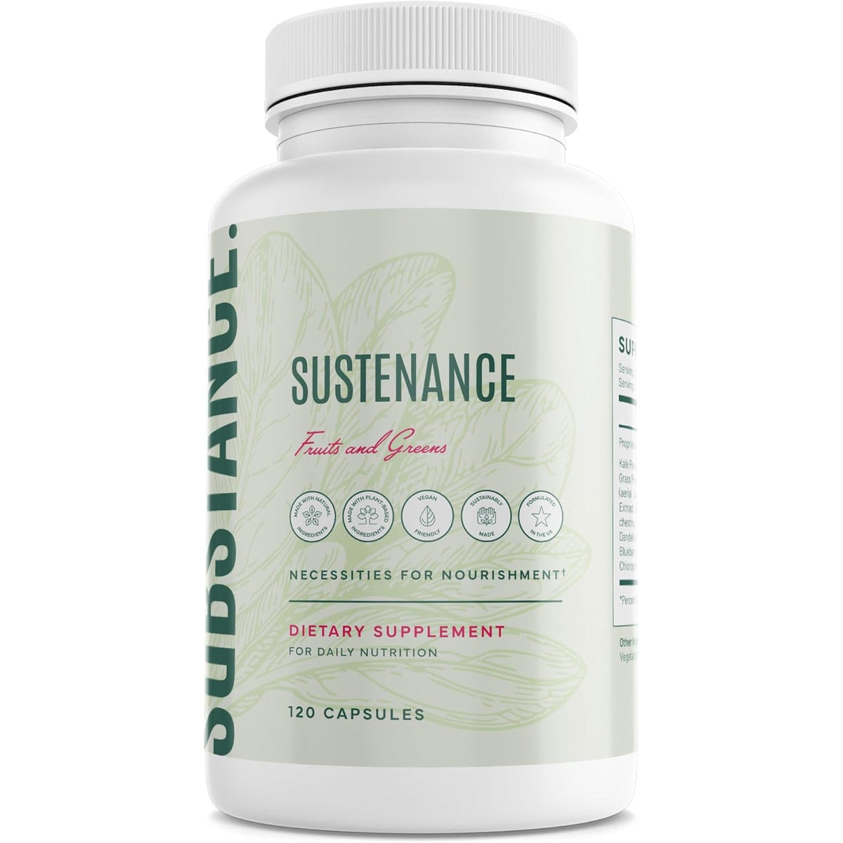 SUBSTANCE. - Nature'S Sustenance Daily Greens, Daily Fruit and Veggies Supplement - Enhance Energy, Mental Clarity - Fruits and Vegetables Supplements - US Made, Vegan-Friendly - 30 Servings.