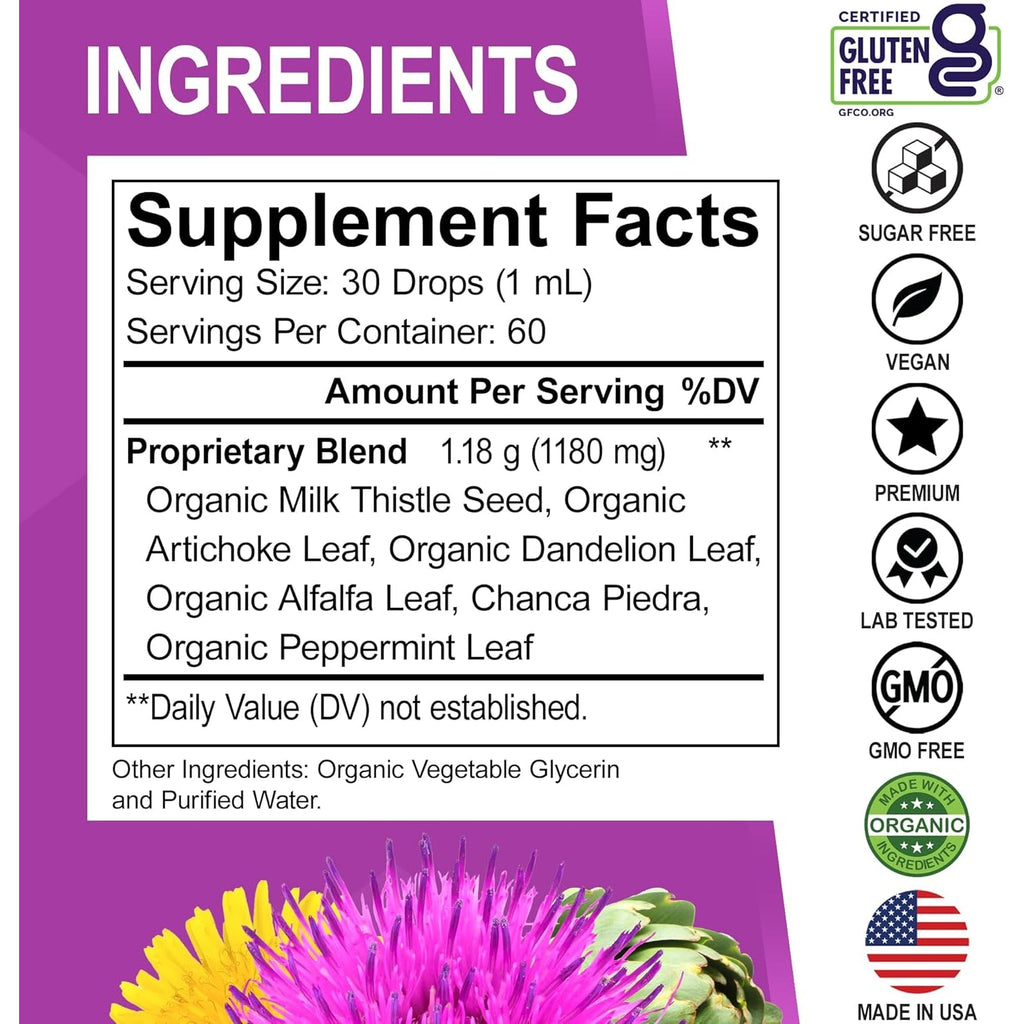Liver Cleanse Detox & Repair Organic - Natural Liver Support Supplement Liquid Drops, Milk Thistle Dandelion, Chanca Piedra Extract, Artichoke - Gallbladder Health Formula Supplements Liquid Drops 2Oz
