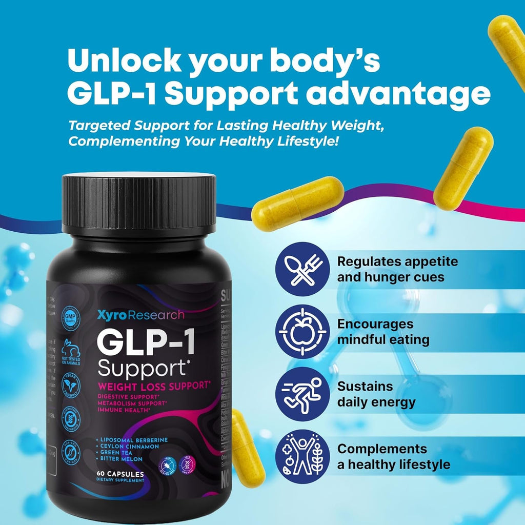 GLP-1 Support Weight Loss Supplement - Appetite Suppressant & Metabolism Booster to Support Natural Hunger Control Curb Cravings Burn Fat & Gut Wellness