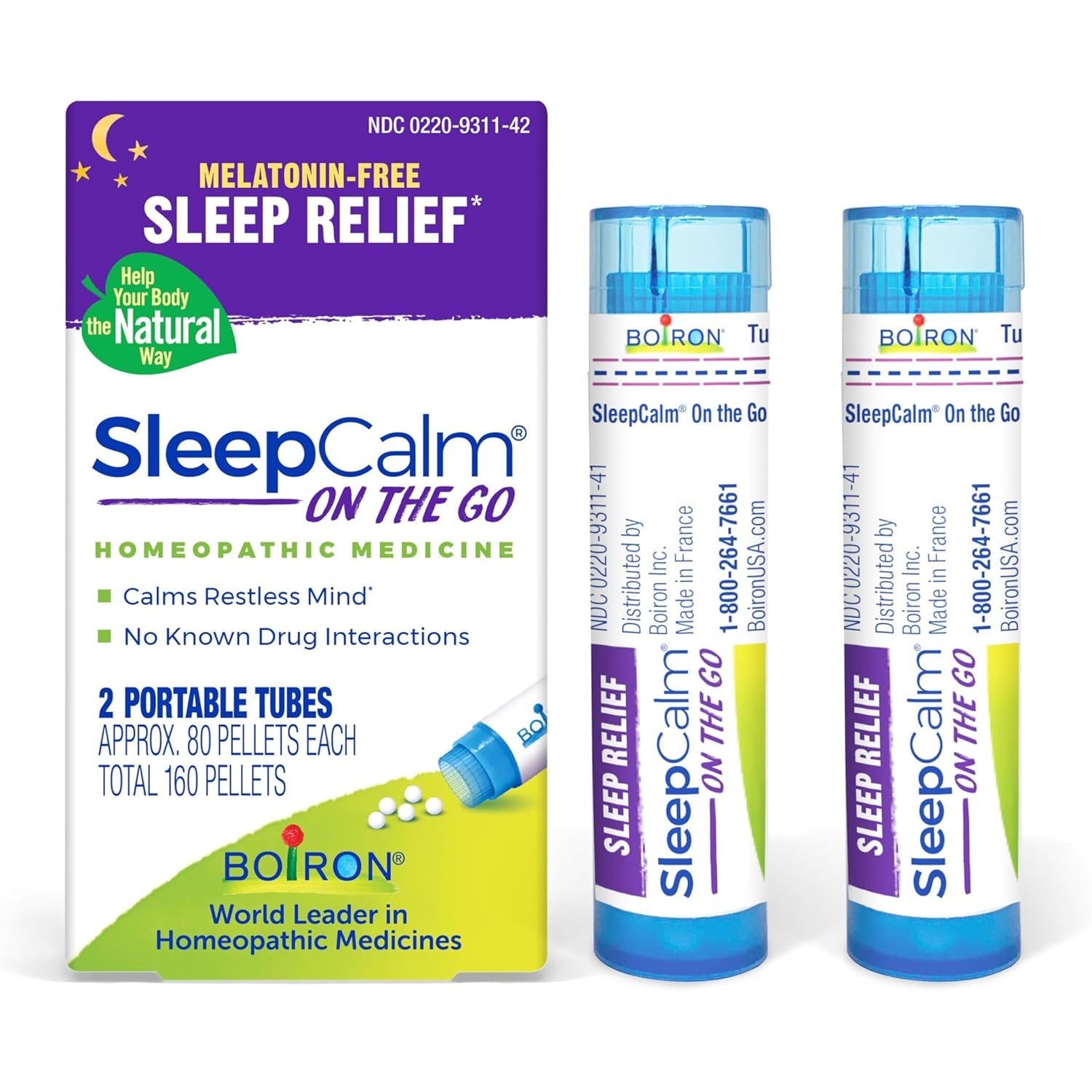 Boiron Sleepcalm on the Go Sleep Aid for Deep, Relaxing, Restful Nighttime Sleep - Melatonin-Free and Non Habit-Forming - 80 Count (Pack of 2)