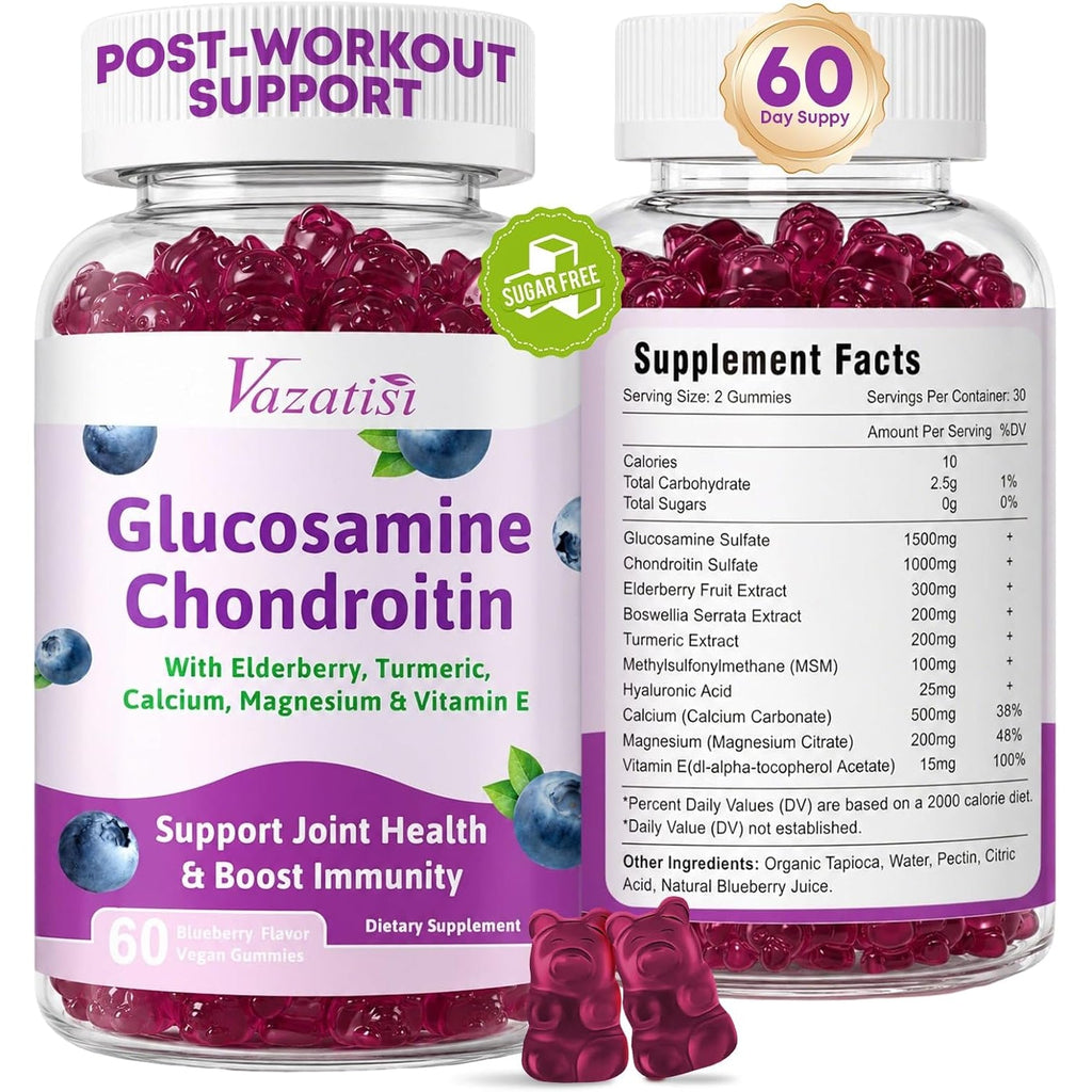 2 Pack Glucosamine Chondroitin Gummies - Glucosamine Chondroitin with MSM, Elderberry, Turmeric, Joint Support Supplement for Adults, Men & Women - Blueberry Flavor, 120 Cts