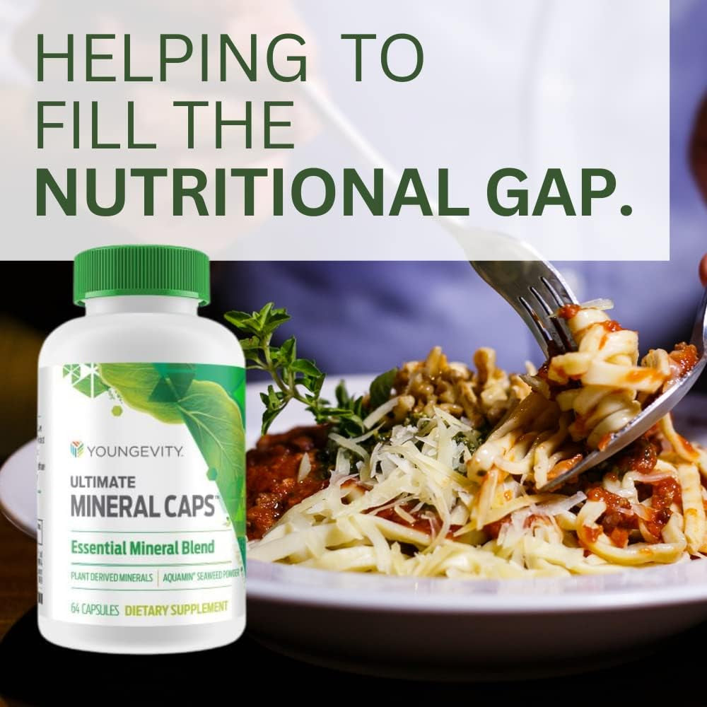 Youngevity Ultimate Mineral Caps™ - 70+ Essential Full Spectrum Trace Minerals - Nutrient-Dense, Derived from Humic & Aquamin Seaweed (64 Capsule)