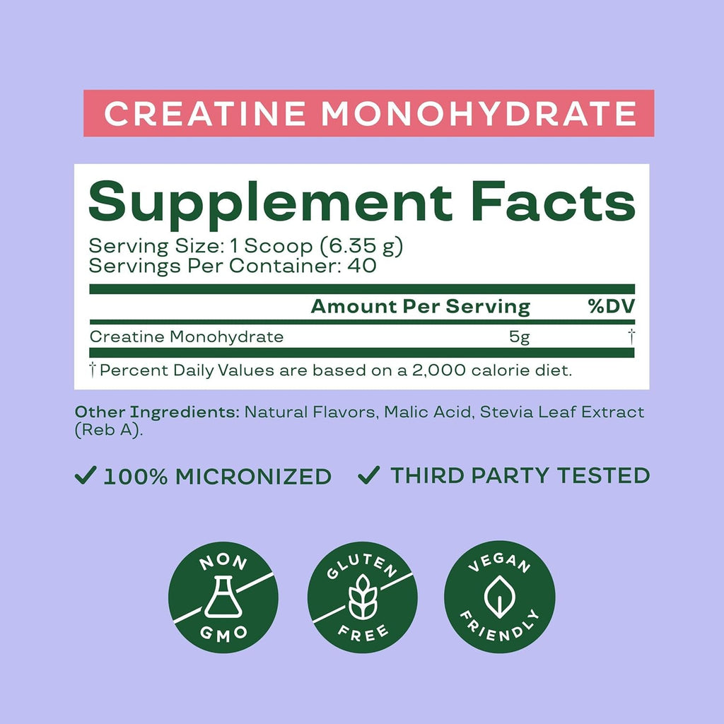 Bloom Nutrition Creatine Monohydrate Powder, 5G Micronized Creatine per Serving, Supports Muscle Recovery, Strength, Endurance, Pre or Post Workout, Gluten Free, Non GMO, Raspberry Lemon, 40 SVG, 9 Oz