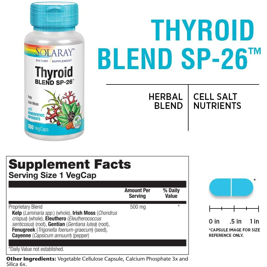 SOLARAY Thyroid Blend SP-26 | Herbal Blend W/Cell Salt Nutrients to Help Support Healthy Thyroid Function | Non-Gmo, Vegan | 100 Vegcaps