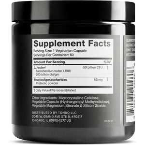 Toniiq 50 Billion CFU Lactobacillus Reuteri Probiotic 50Mg per Serving - L Reuteri Probiotics - Highest CFU Count Lactobacillus Reuteri Probiotic - 60 Vegetarian Capsules - 60 Servings