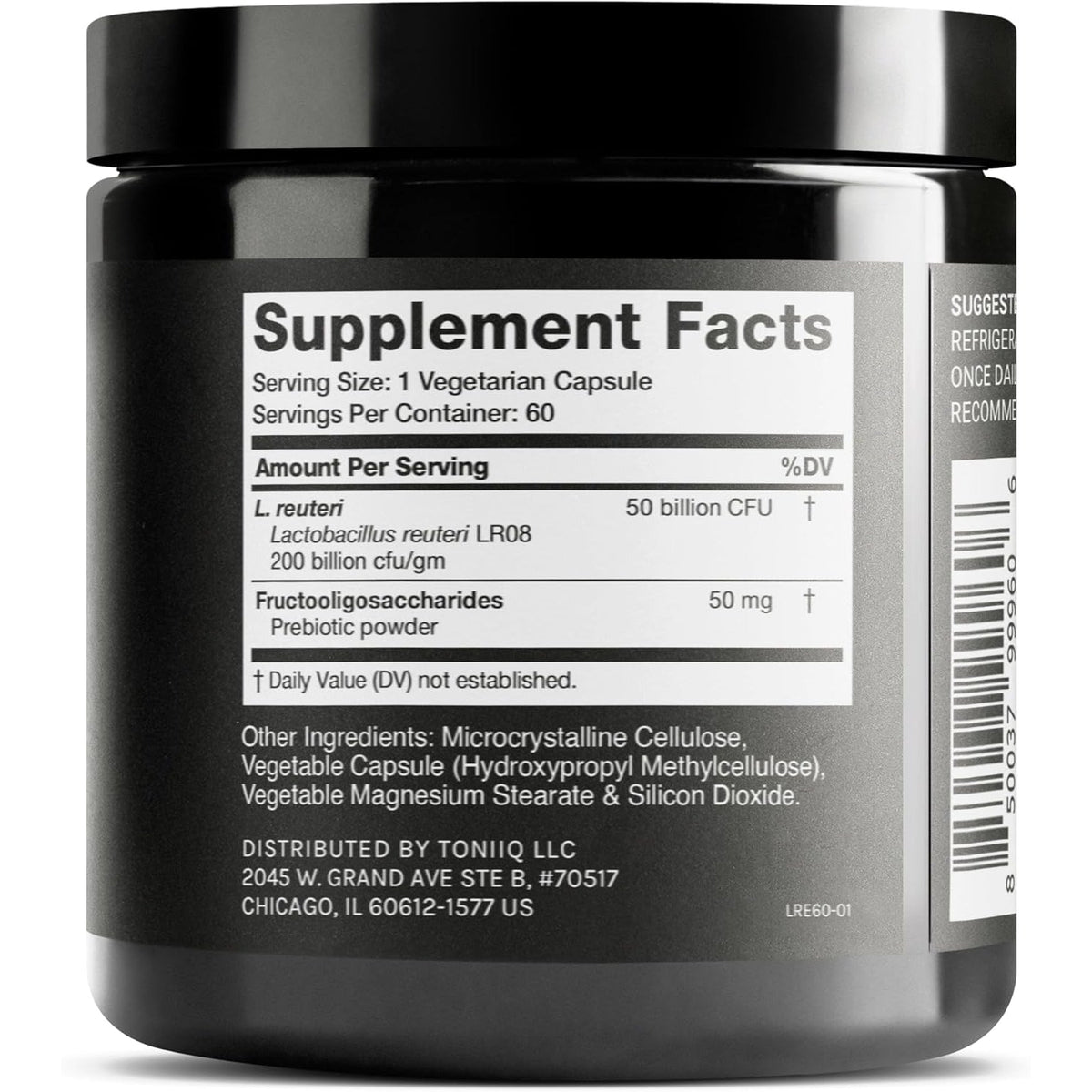 Toniiq 50 Billion CFU Lactobacillus Reuteri Probiotic 50Mg per Serving - L Reuteri Probiotics - Highest CFU Count Lactobacillus Reuteri Probiotic - 60 Vegetarian Capsules - 60 Servings