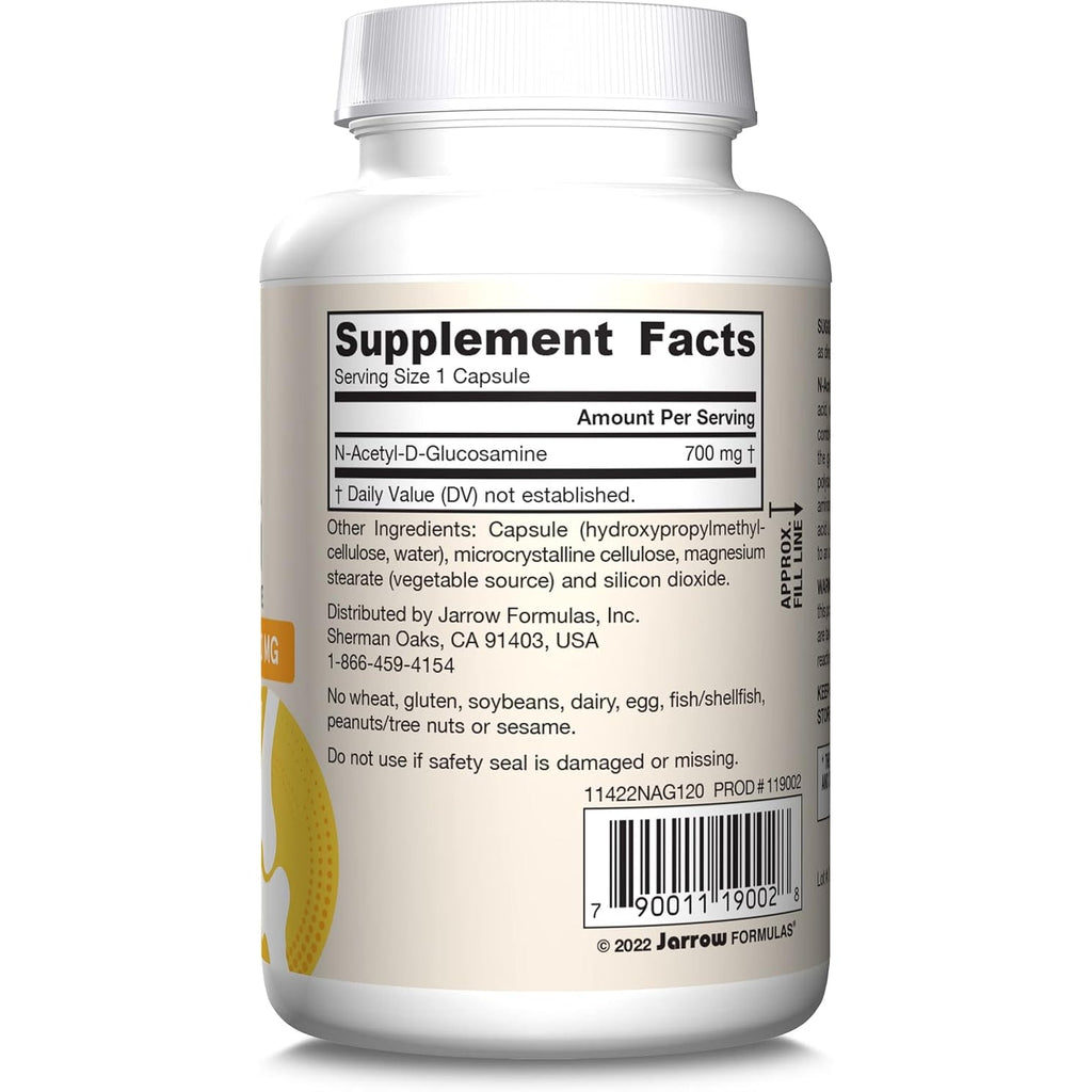 Jarrow Formulas® N-A-G 700 Mg, N-Acetyl Glucosamine, Acetylated Form of Glucosamine for Bone and Joint Support, 120 Veggie Capsules, up to 120 Servings