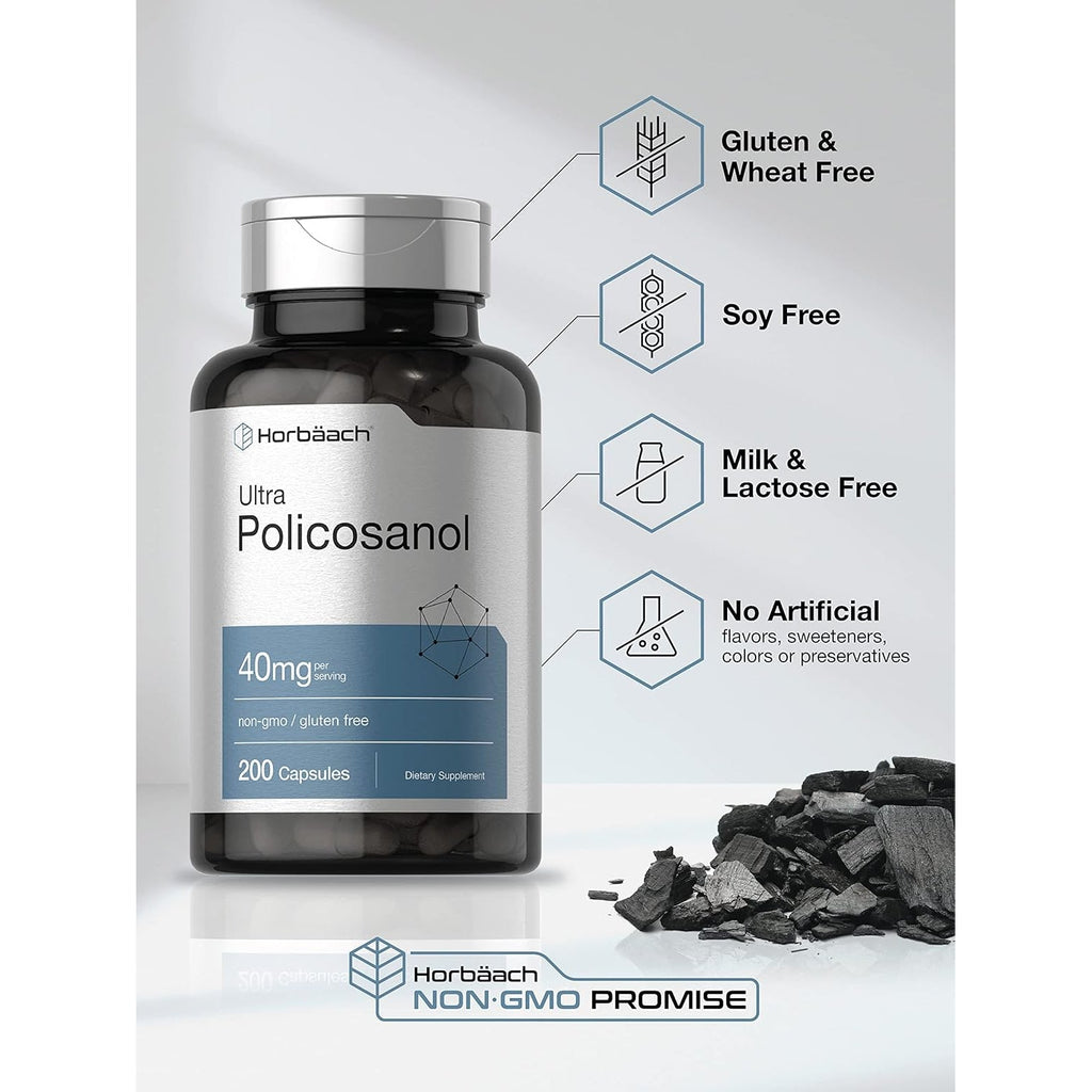 Horbäach Policosanol 40Mg | 200 Capsules | Non-Gmo and Gluten Free Supplement