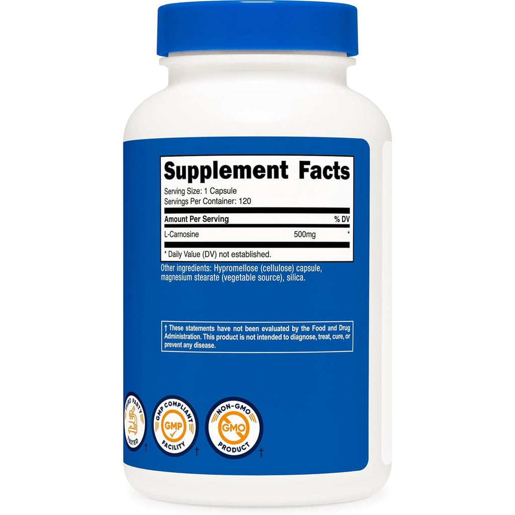 Nutricost L-Carnosine 500Mg, 120 Capsules - Gluten Free & Non-Gmo