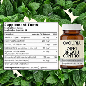 Ovouria Breath and Gut Balance - 7-In-1 Breath Control, Targets Bad Breath at the Gut Root, Natural Ingredients with Probiotics, Vegan Gluten-Free, 60 Capsules(1Pc)