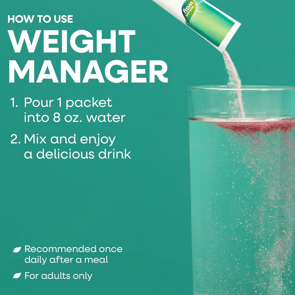 Nature'S Way Weight Manager Drink Mix Packets, Supports Craving Management & Abdominal Fat Loss*(1), with Clinically Studied Ingredients, Plant-Based Fiber, No Sugar, Mixed Fruit Flavored, 30 Packets
