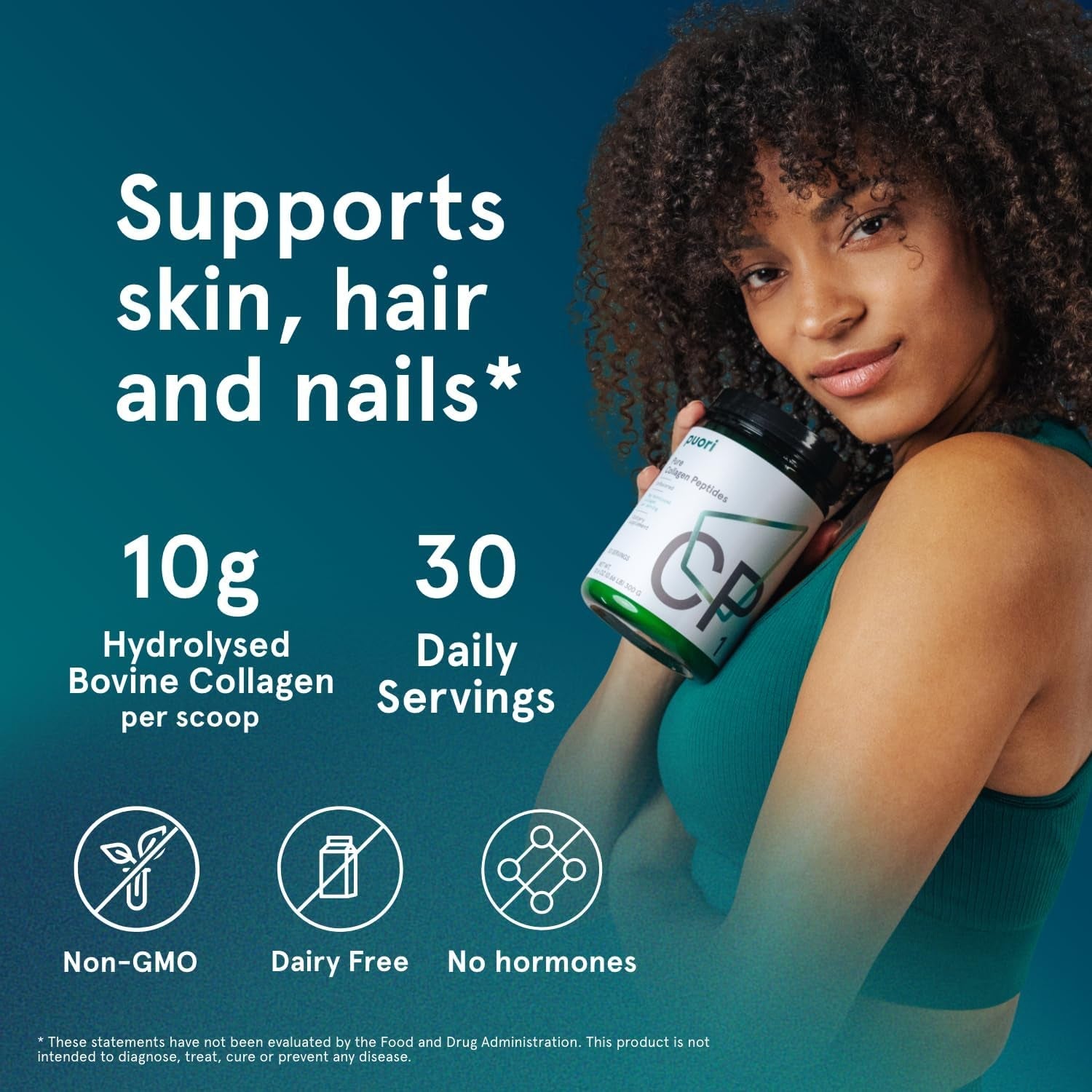 Puori Pure Collagen Peptides Powder, Unflavored - 10G of Grass-Fed Hydrolyzed Bovine Collagen Supports Skin Health, Hair & Nail Strength, Joint Pain & Mobility Support - 30 Servings