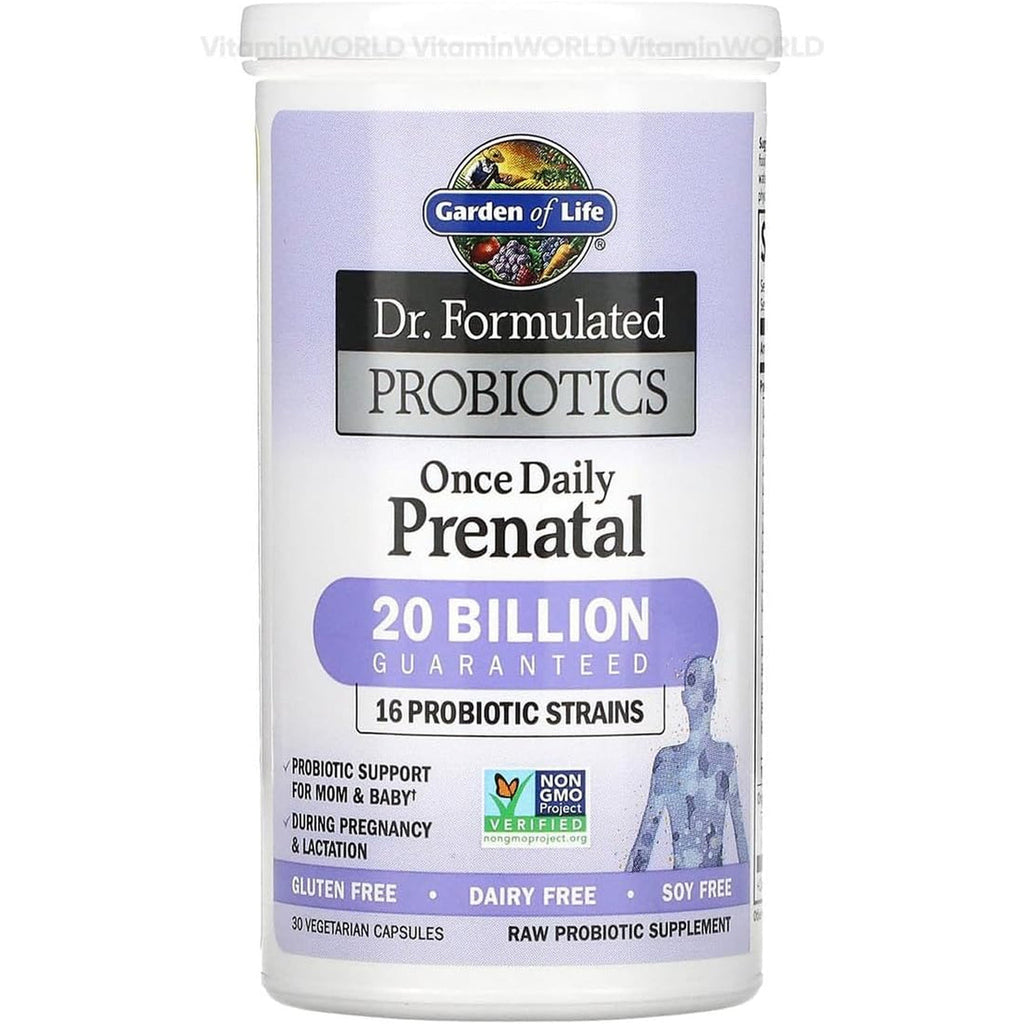 Garden of Life Dr. Formulated Probiotics Once Daily Prenatal - Acidophilus and Bifidobacteria Probiotic Support for Mom and Baby – Shelf Stable - Gluten, Dairy, and Soy-Free - 30 Vegetarian Capsules