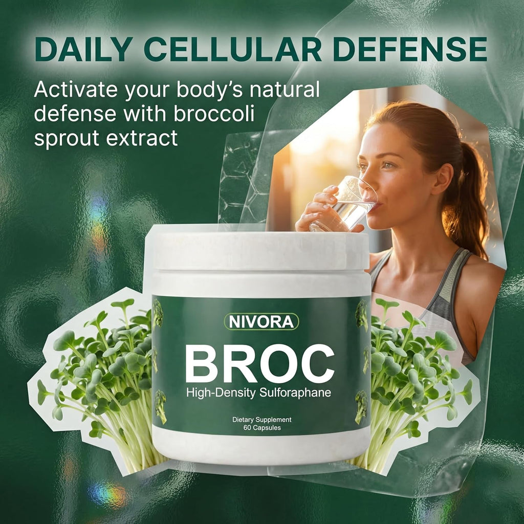 Nivora Broc High-Density Sulforaphane Supplement from Broccoli Sprouts – Immunity Support | Plant-Based Antioxidant Supplement | Supports Cellular Wellness & Overall Vitality