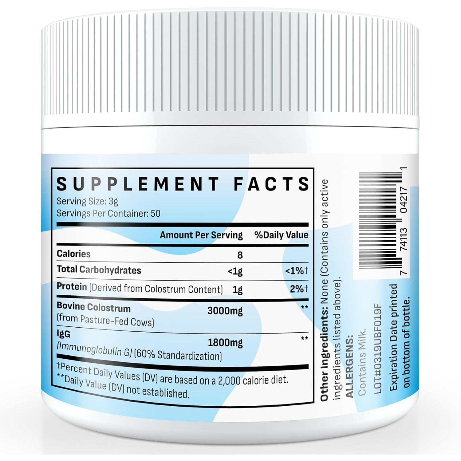 Energievoll Bovine Colostrum Supplement Powder - 60% Igg 3000 Mg for Gut, Hair Growth, Beauty, and Immune, Easy to Mix, Unflavored (50 Servings)