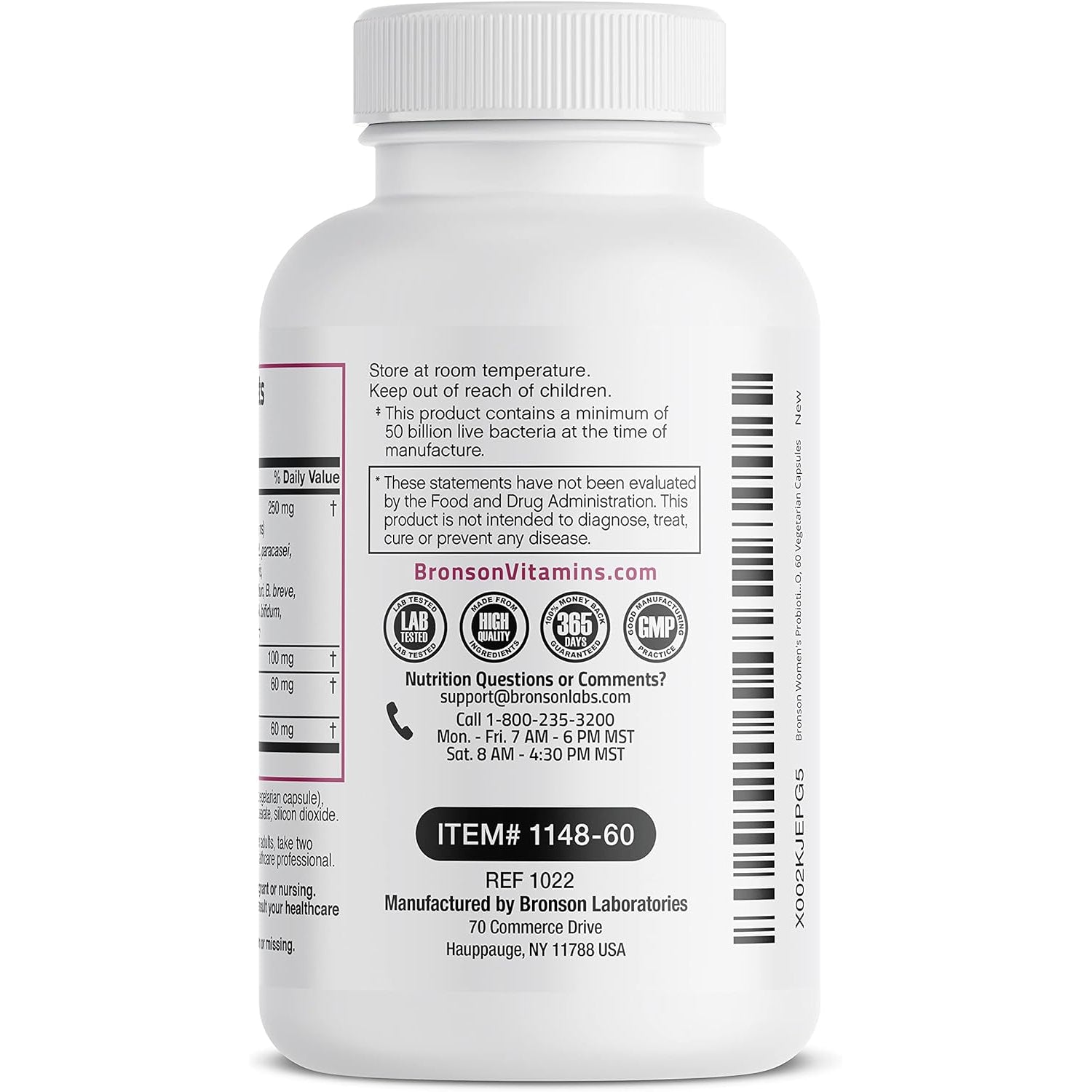 Bronson Women'S Probiotic 50 Billion CFU + Prebiotic with Cranberry & D-Mannose – Vaginal Health, Healthy Digestion, Immune Function and Urinary Tract Support, Non-Gmo, 60 Vegetarian Capsules