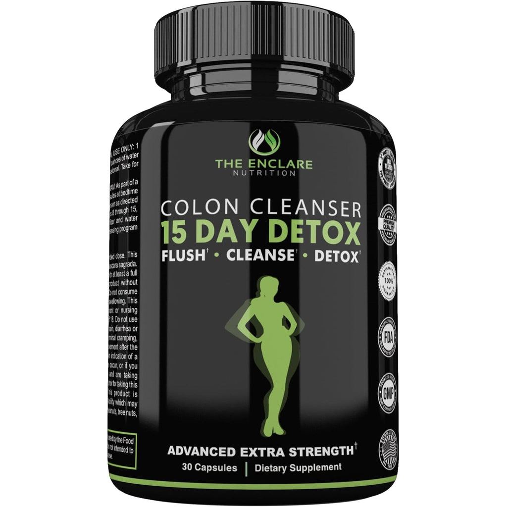 THE ENCLARE NUTRITION Colon Cleanse 15 Day Gut Cleanse Pills - Colon Cleanser for Women & Men - Psyllium Probiotic Laxatives for Constipation, Bloating Relief, Detox Cleanse Weight Loss Support (1)