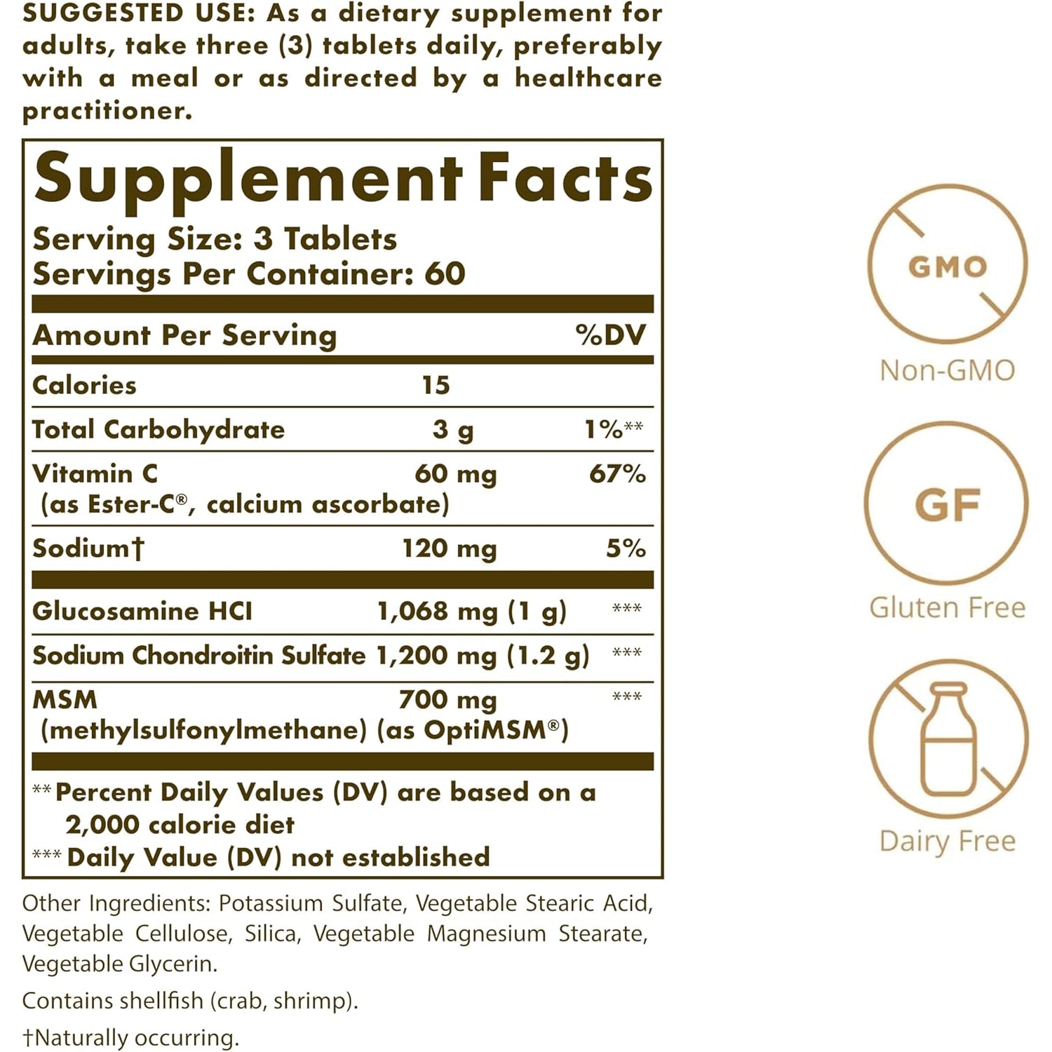 Solgar Extra Strength Glucosamine Chondroitin MSM W/Ester-C, 180 Tablets - Promotes Healthy Joints, Supports Comfortable Movement & Collagen Formation - Non-Gmo, Gluten No, Dairy No - 60 Servings