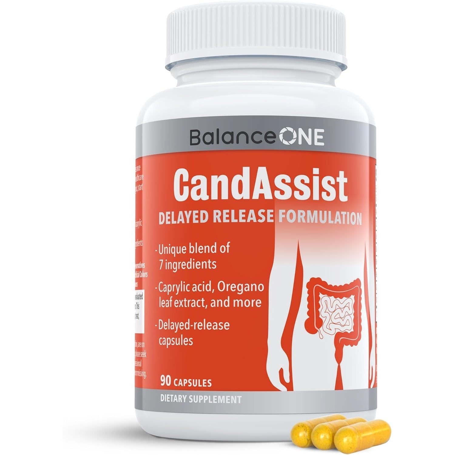 Balance ONE Candida Cleanse & Detox Supplement for Women & Men – Yeast Support with Caprylic Acid, Oregano, Berberine & Undecylenic Acid – 90 Delayed Release Capsules – Candassist