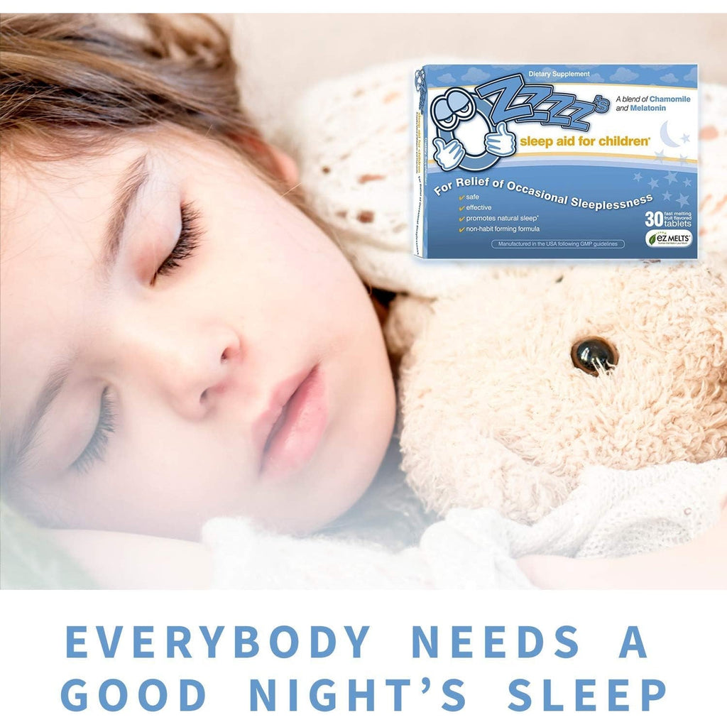 Ozzzz’S Sleep Aid for Children, with Melatonin and Chamomile, Pediatrician Formulated, Zero Sugar, Vegan, Orange Dream Flavor, 30 EZ Melt Tablets