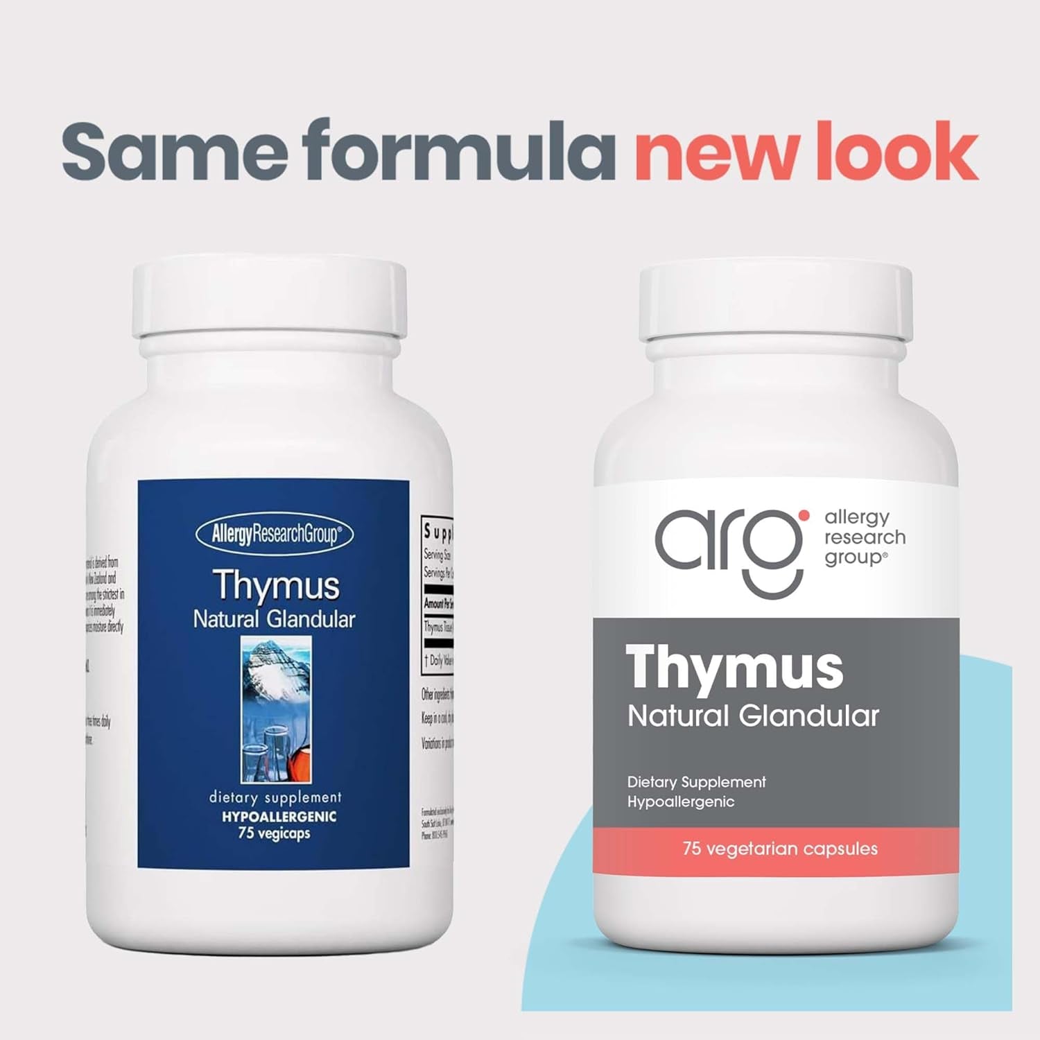 Allergy Research Group Thymus Supplement - Thymus Tissue, Glandular Extract, 1000Mg Raw Thymus Glandular, Ovine, Lyophilized, Hypoallergenic - 75 Count