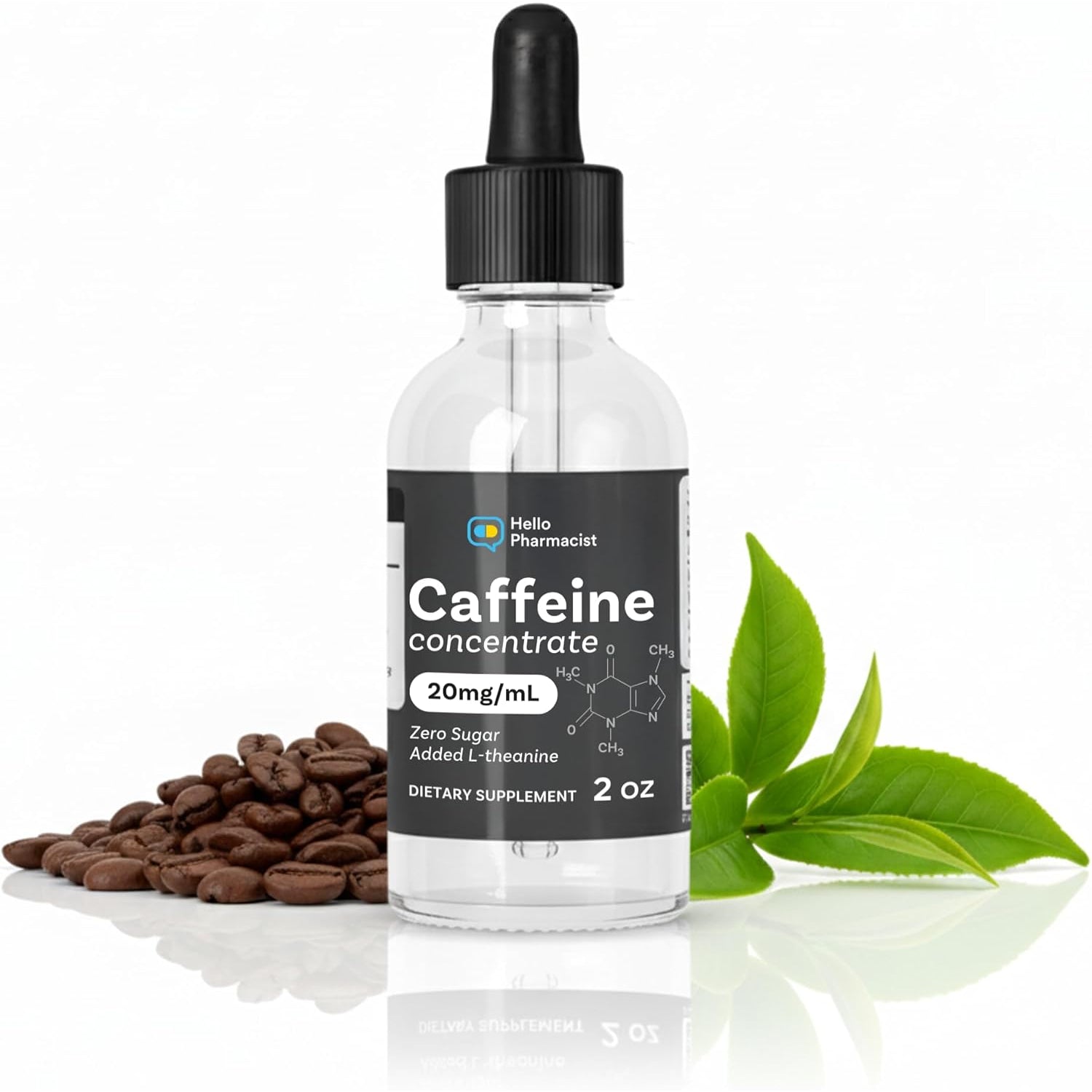 Caffeine Liquid Concentrate Drops (20 Milligram per Ml) with Added L-Theanine - Sugar Free - Formulated for Rapid Sublingual Absorption - 2 Ounces - Measured Dropper Included - Made in the USA