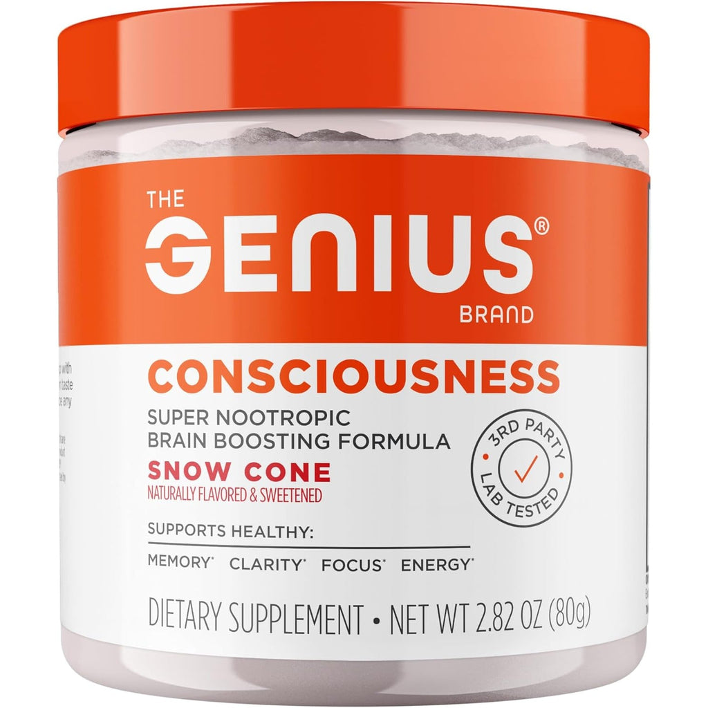 The Genius Brand Genius Consciousness - All-In-One Brain Health Supplement for Clarity - Supports Concentration, Creative Thinking, Energy & Memory - Powered by Nootropics - 15 Servings - Snow Cone