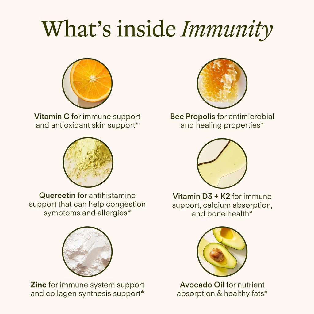Immunity - 6-In-1 Liposomal Vitamin C Packets, Zinc, D3 + K2, Quercetin, Bee Propolis & Avocado Oil - Antioxidant Liquid Supplement for Immunity, Skin & Bone* - 30 Pouches