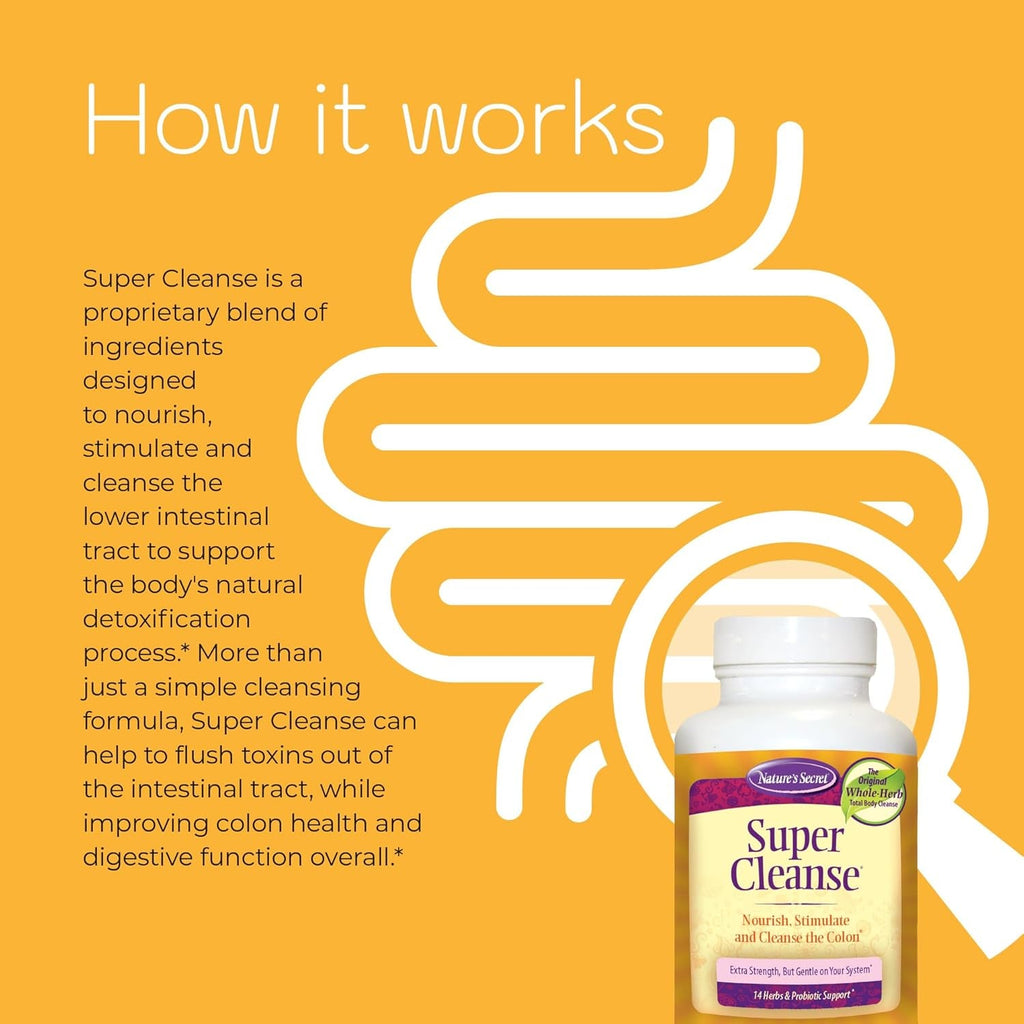 Nature’S Secret Super Cleanse - Extra Strength Colon Cleanse with 14 Herbs & Probiotic Support - Promotes Gut Health Detox Cleanse & Digestive Support Gentle Elimination Formula - 100 Tablets (1 Pack)