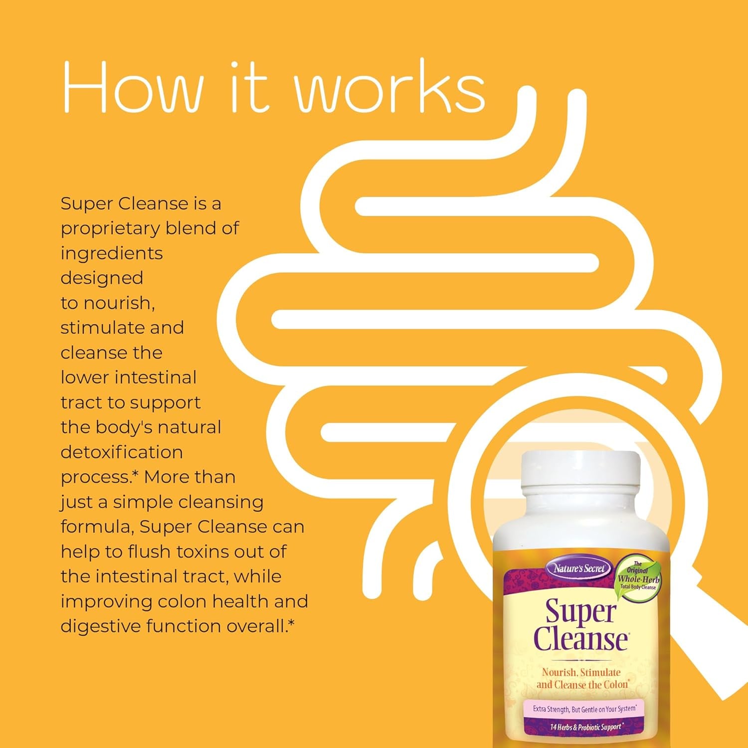 Nature’S Secret Super Cleanse - Extra Strength Colon Cleanse with 14 Herbs & Probiotic Support - Promotes Gut Health Detox Cleanse & Digestive Support Gentle Elimination Formula - 100 Tablets (1 Pack)