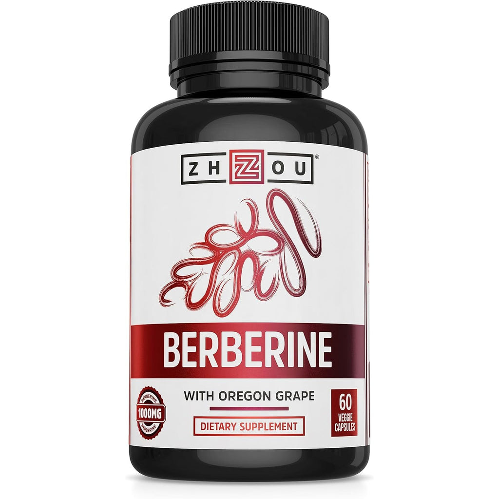 Zhou Berberine with Oregon Grape - Berberine Supplement for Women & Men, Gut Health, Metabolic Function, Berberine 1000Mg per Capsule - 60 Vegetarian Capsules (Pack of 1)