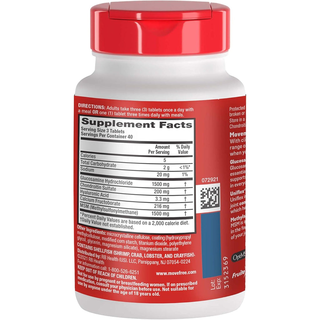 Move Free Advanced Glucosamine Chondroitin MSM Joint Support Supplement, Supports Mobility Comfort Strength Flexibility & Bone - 120 Tablets (40 Servings)*
