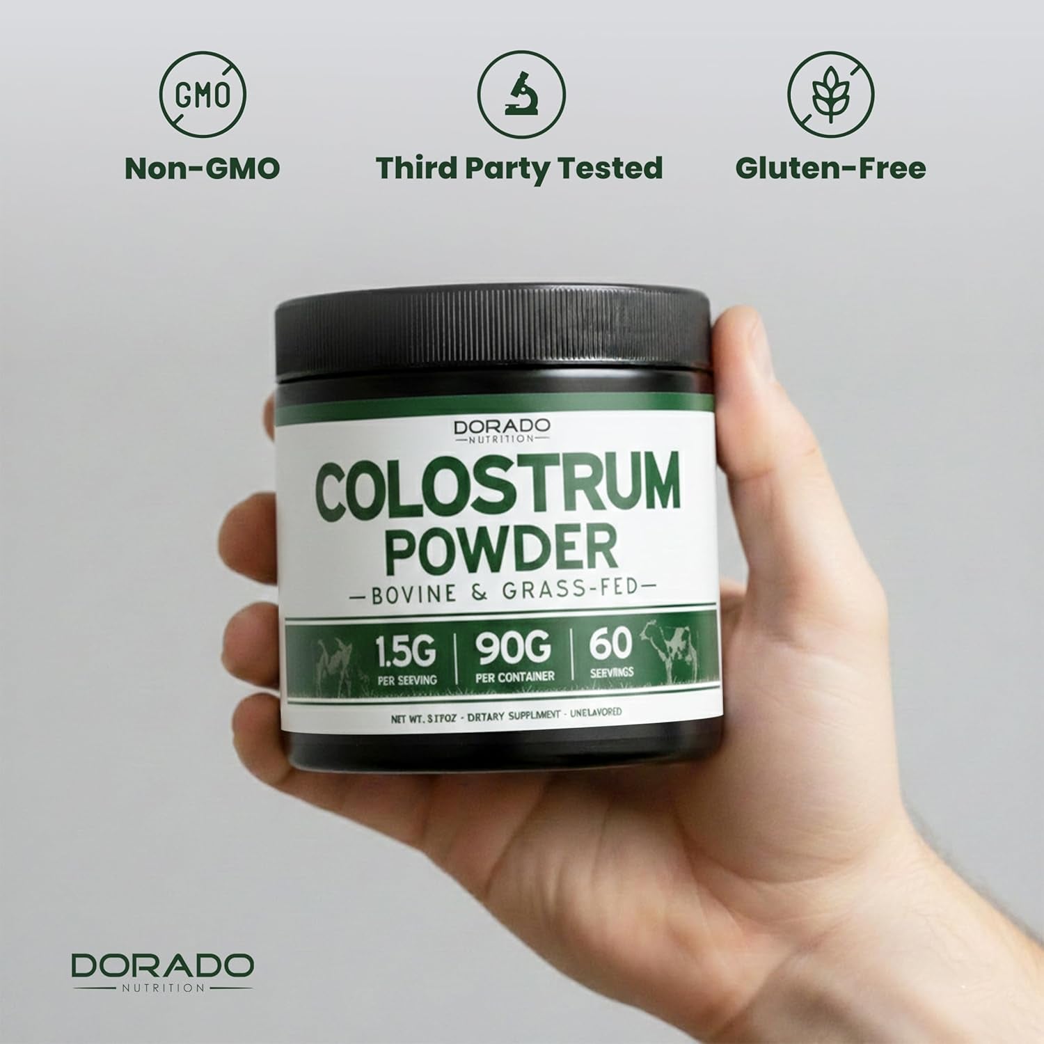 Colostrum Supplement Powder 90G (60 Servings of 1.5G Pure Bovine Colostrum Std. to Contain 20% Igg Immunoglobulins) Grass Fed Powder - No Fillers, Third Party Tested, Unflavored & Non-Gmo