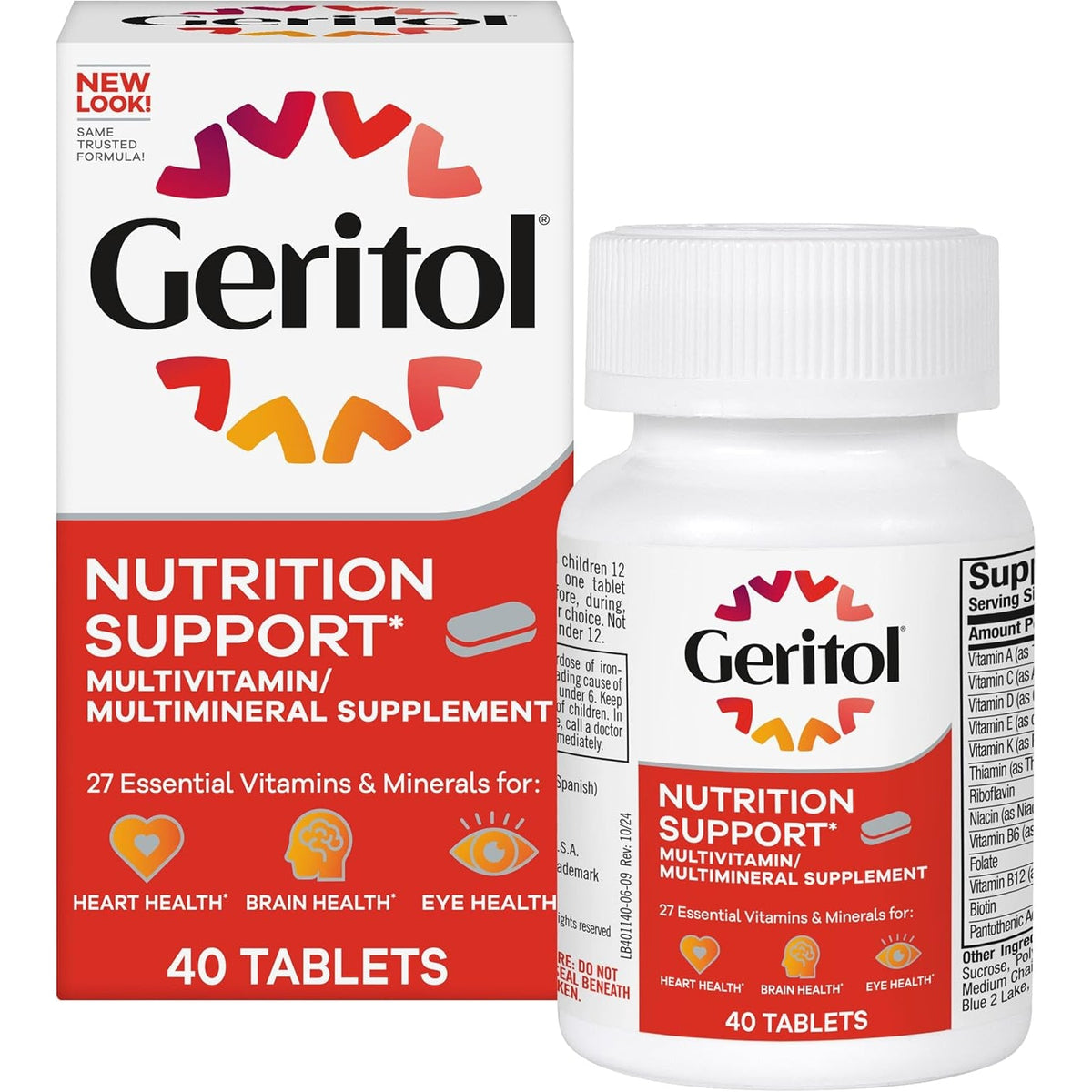 Geritol Multivitamin Supplement, Contains B-Vitamins, Antioxidants, Vitamins C, E & D and Iron, 27 Essential Vitamins and Minerals, Gluten-Free, Non-Gmo, No Artificial Sweeteners, 40 Tablets