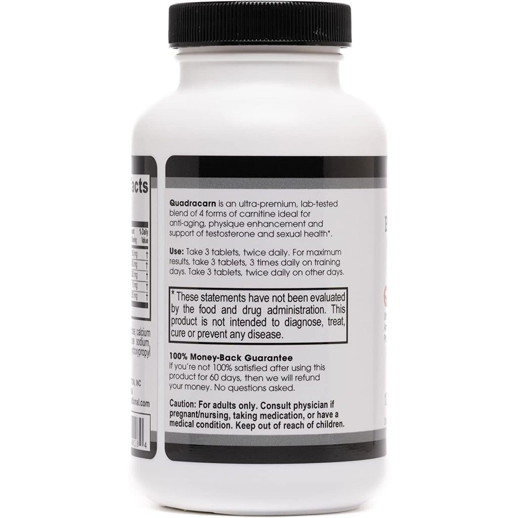 Beverly International Quadracarn 4X-Potency, Lab Tested Ultra-Premium Carnitine Blend for Fat Loss, Muscle Definition, Metabolism, Mood, Energy Boost, Anti-Aging, Brain Function. 120 Tablets.