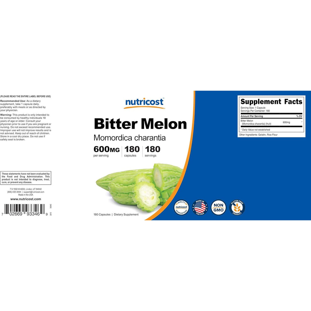 Nutricost Bitter Melon Extract 180 Capsules for 180 Servings per Bottle - Momordica Charantia, Vegan, Gluten Free and GMO Free