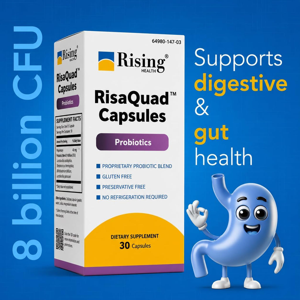 Rising Health Risaquad™ Probiotic Capsules – 40 Mg (8 Billion CFU+) Proprietary Probiotic Blend for Daily Digestive & Gut Flora Support – 30 Capsules