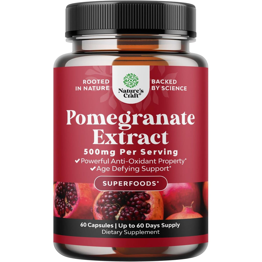 Advanced Pomegranate Extract Capsules - Powerful Antioxidant & Healthy Heart Support - Easy to Swallow Pomegranate Supplement - Superfood for Energy & Gut Health Support - Third Party Tested - 60 Ct