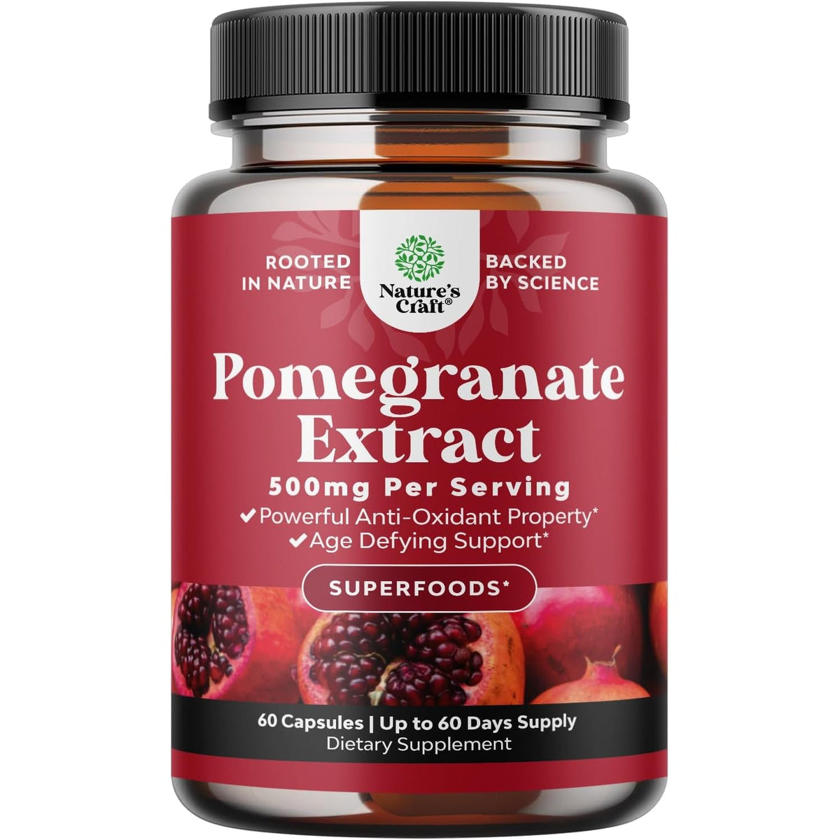 Advanced Pomegranate Extract Capsules - Powerful Antioxidant & Healthy Heart Support - Easy to Swallow Pomegranate Supplement - Superfood for Energy & Gut Health Support - Third Party Tested - 60 Ct