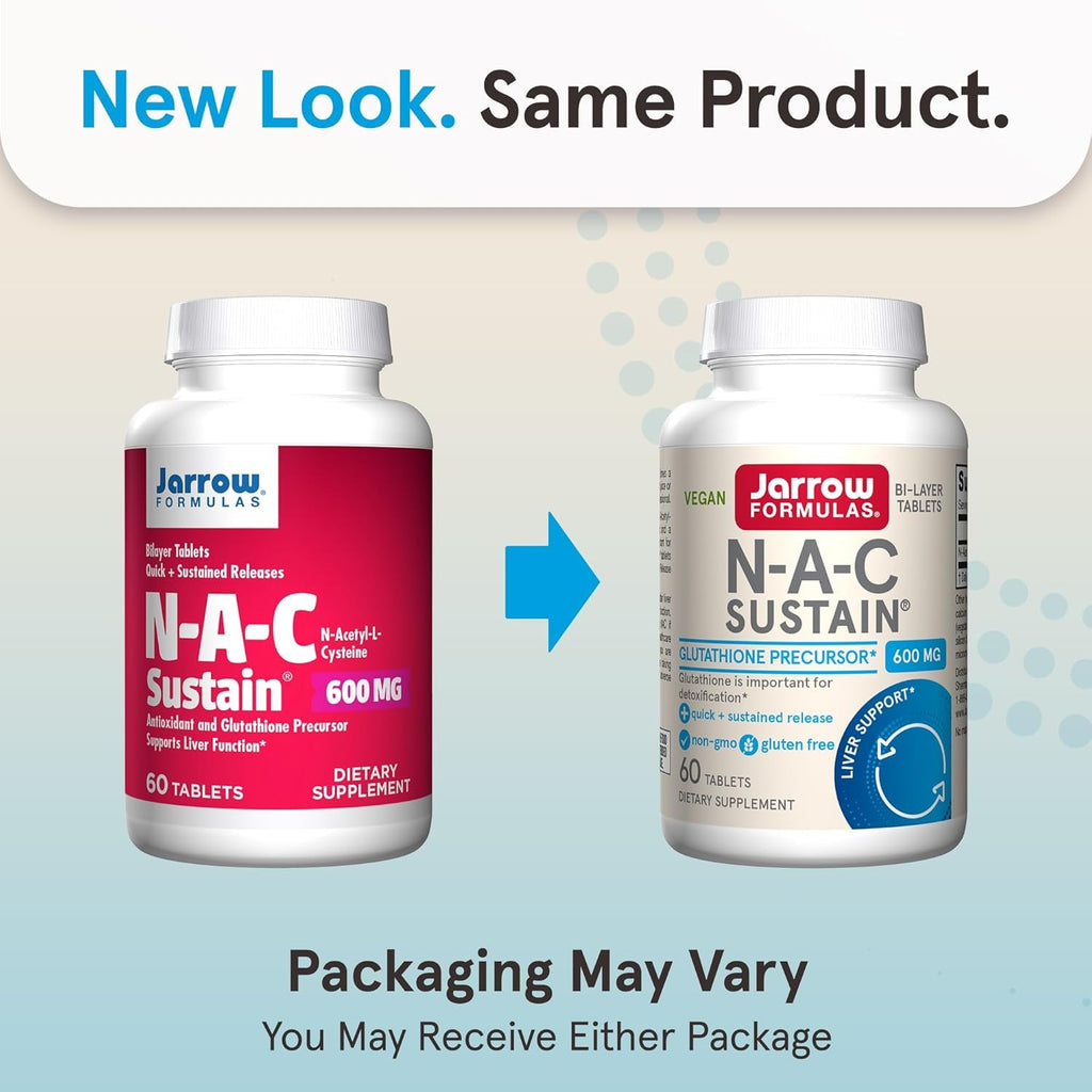 Jarrow Formulas N-A-C Sustain 600 Mg, Dietary Supplement, NAC 600 Mg, an Antioxidant Amino Acid Support for Liver Health, 60 Tablets, 60 Day Supply