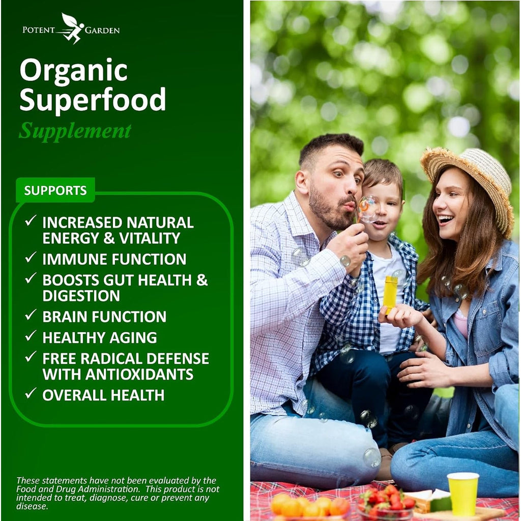 Potent Garden Organic Superfood Greens, Fruit and Veggies Supplement Rich in Vitamins & Antioxidants with Alfalfa, Beet Root & Tart Cherry to Boost Energy, Immunity & Gut Health, Greens Tablets 60 Ct