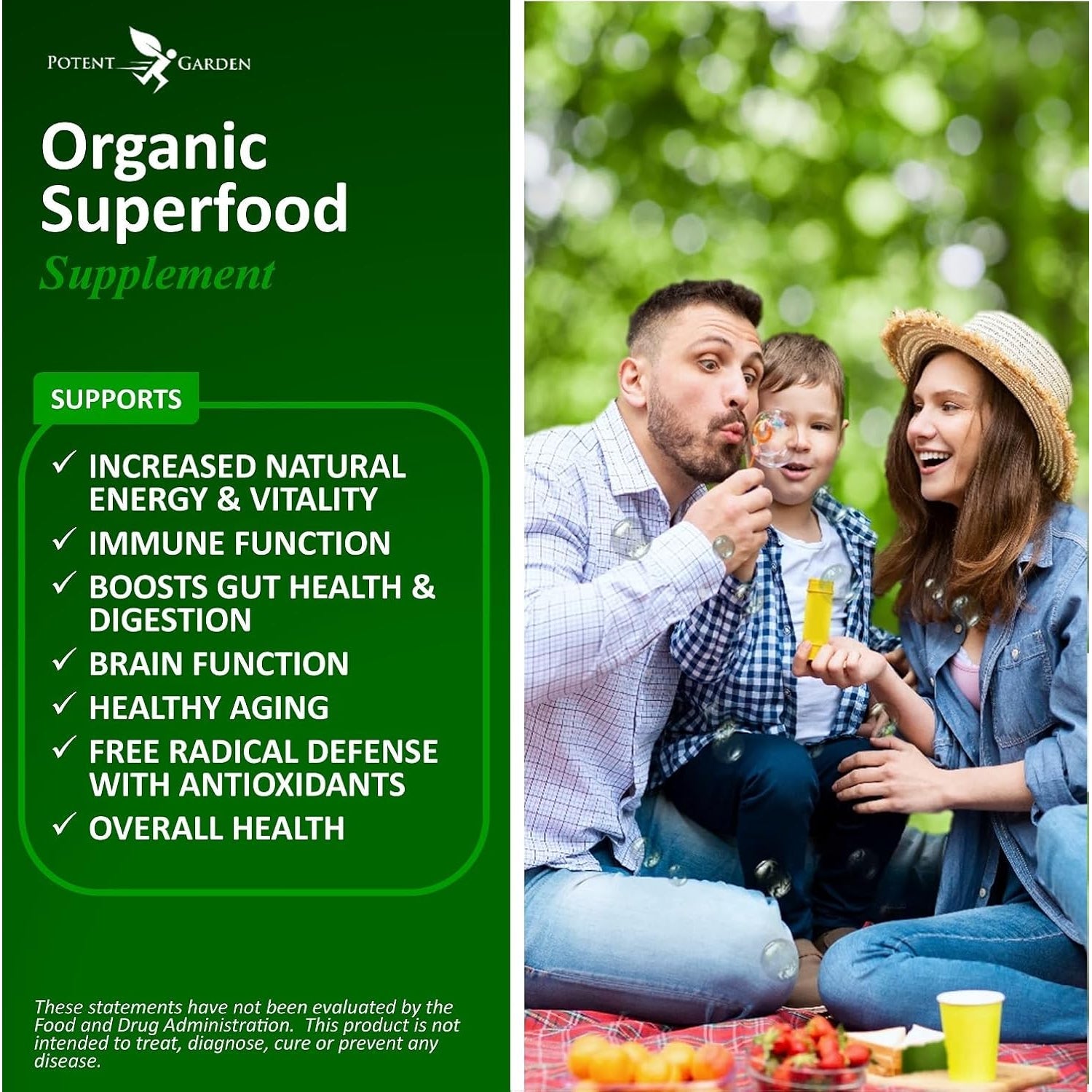 Potent Garden Organic Superfood Greens, Fruit and Veggies Supplement Rich in Vitamins & Antioxidants with Alfalfa, Beet Root & Tart Cherry to Boost Energy, Immunity & Gut Health, Greens Tablets 60 Ct
